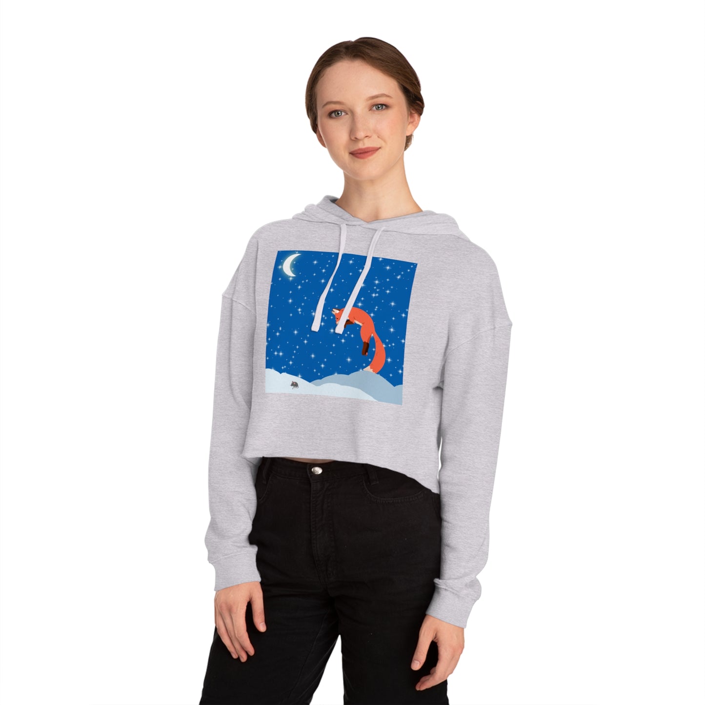 Snow Jumping Fox Crop Hoodie