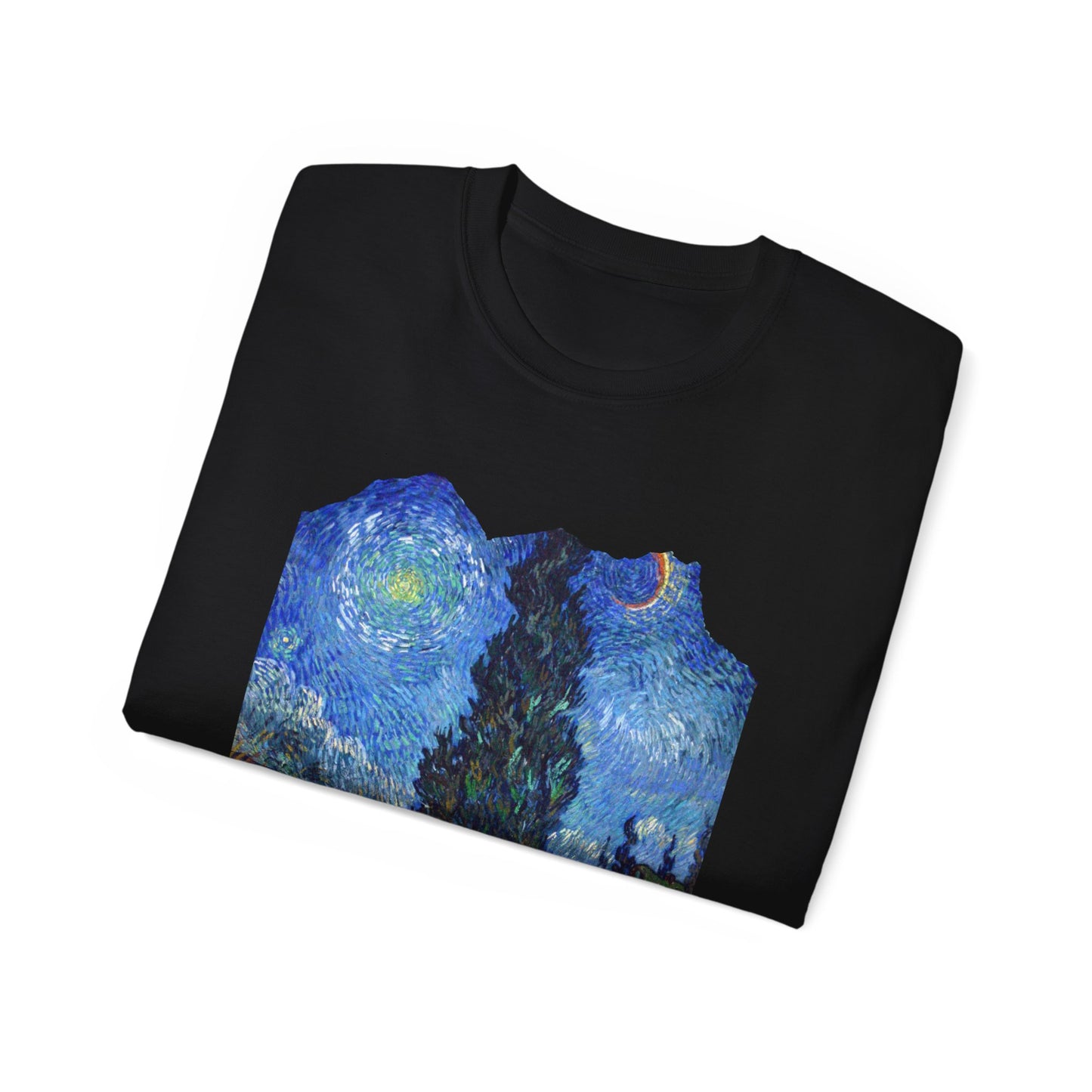 Ripped Vincent Van Gogh, Road with Cypresses and Star  1890 Ultra Cotton Tee