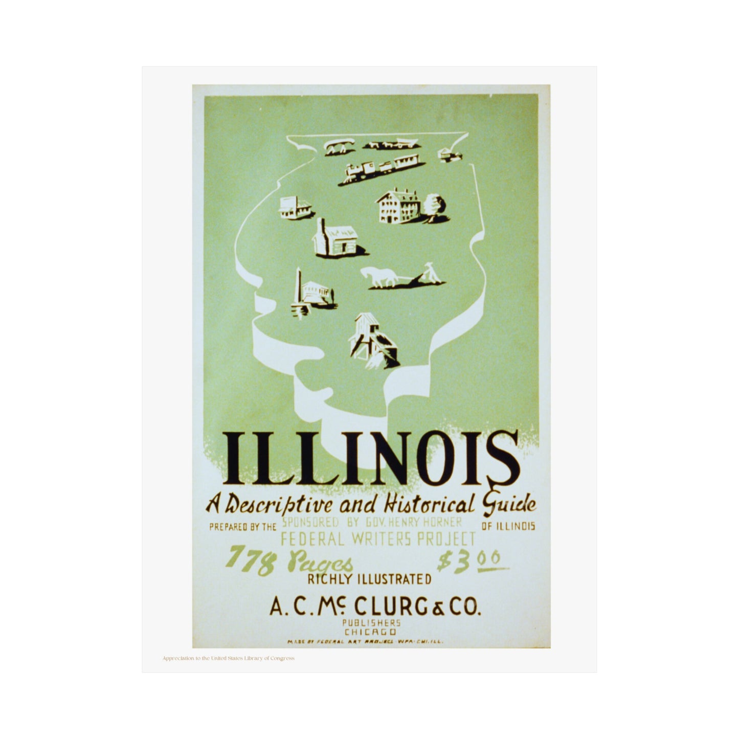 Illinois a Guide Illustration Vertical Poster