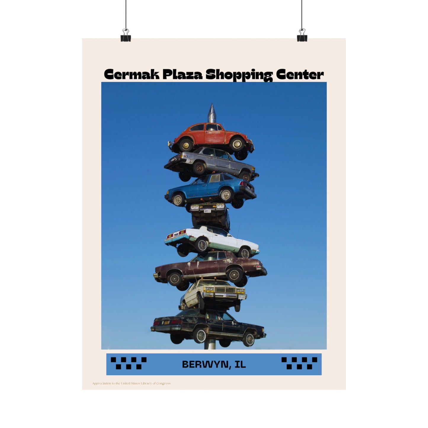 Famous Cermak Stacked Car Sculpture Illinois Vertical Poster