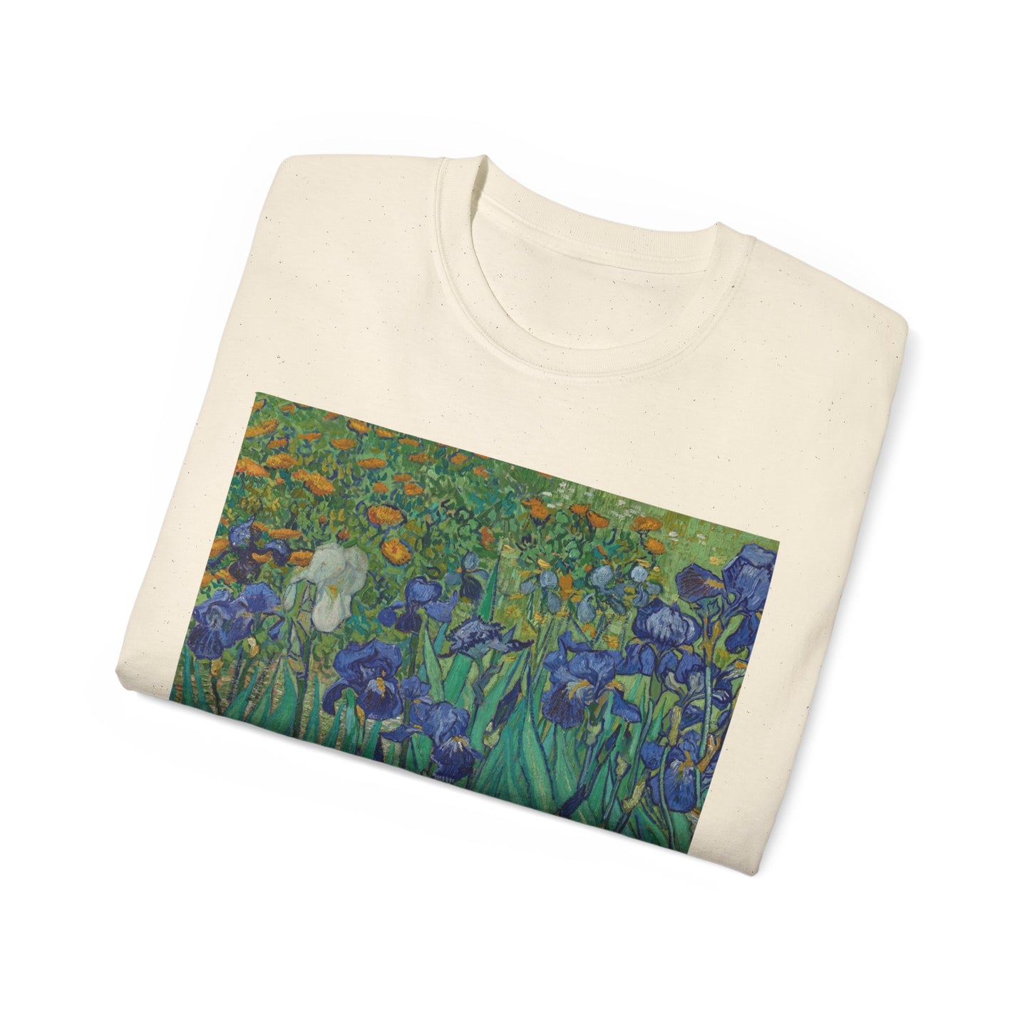 Camiseta unisex de algodón ultrafino con la imagen de los lirios rasgados de Van Gogh, 1889