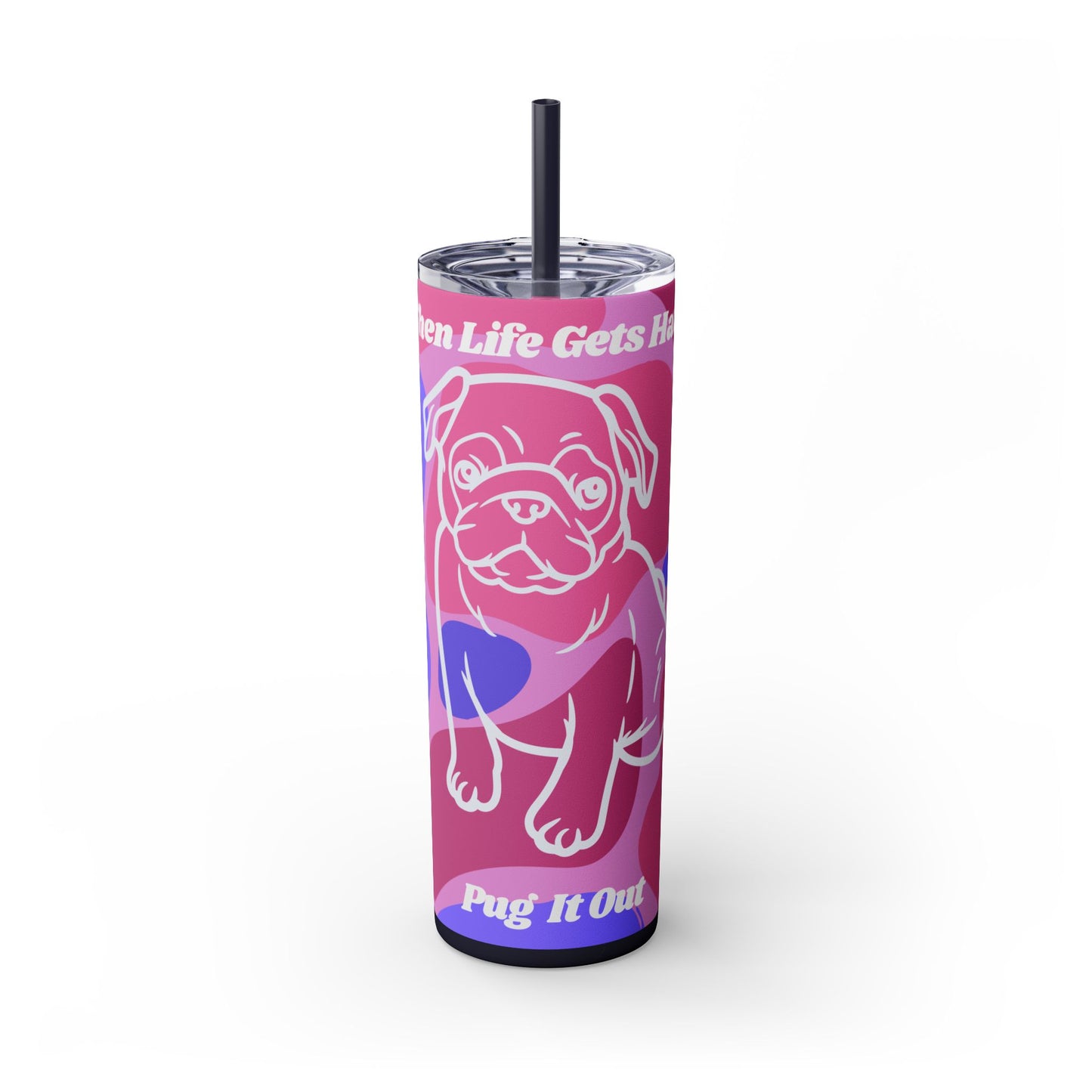 Charming Pug Skinny Tumbler with Straw, 20oz