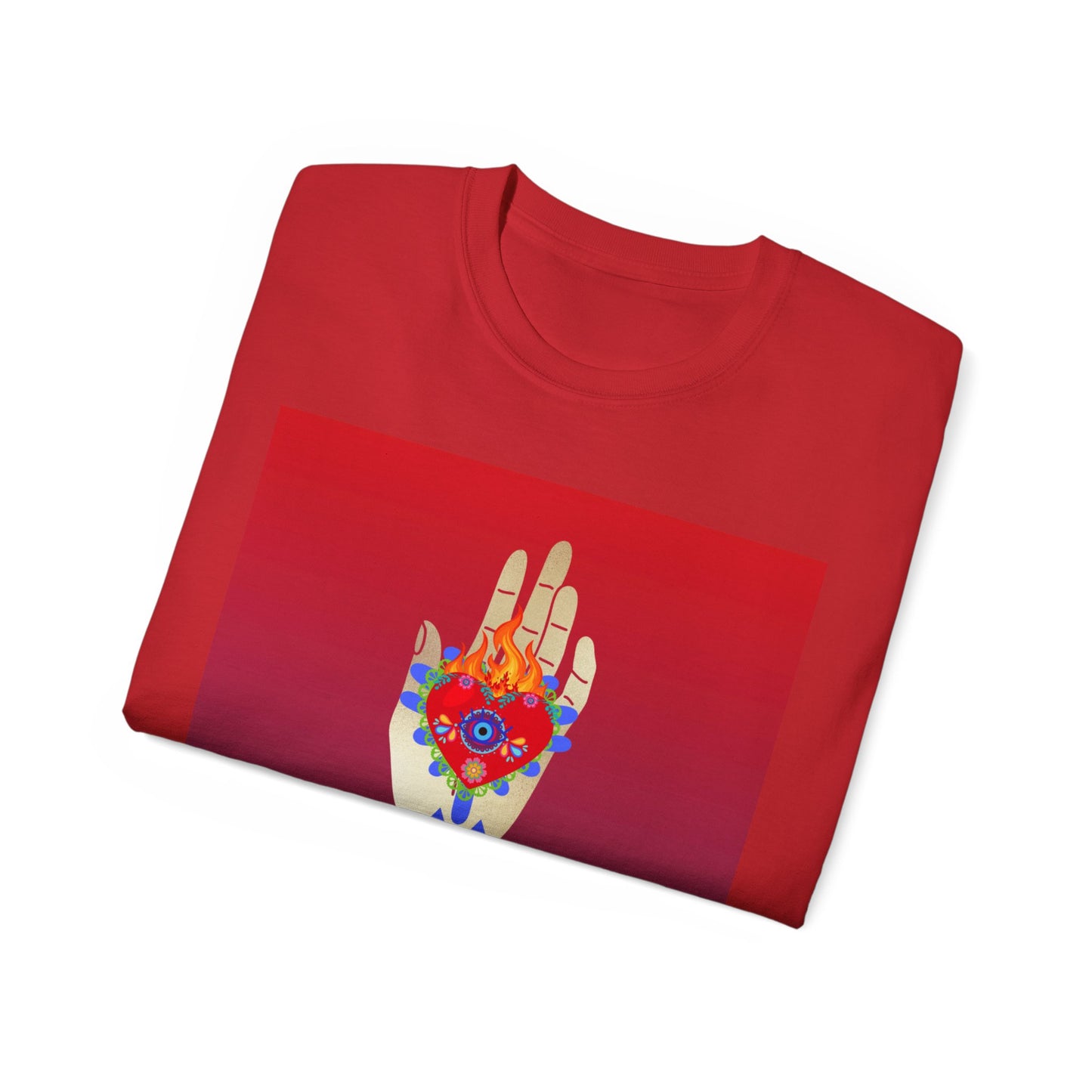 Camiseta de algodón ultra suave con ilustración de corazón ardiente de Passions EU