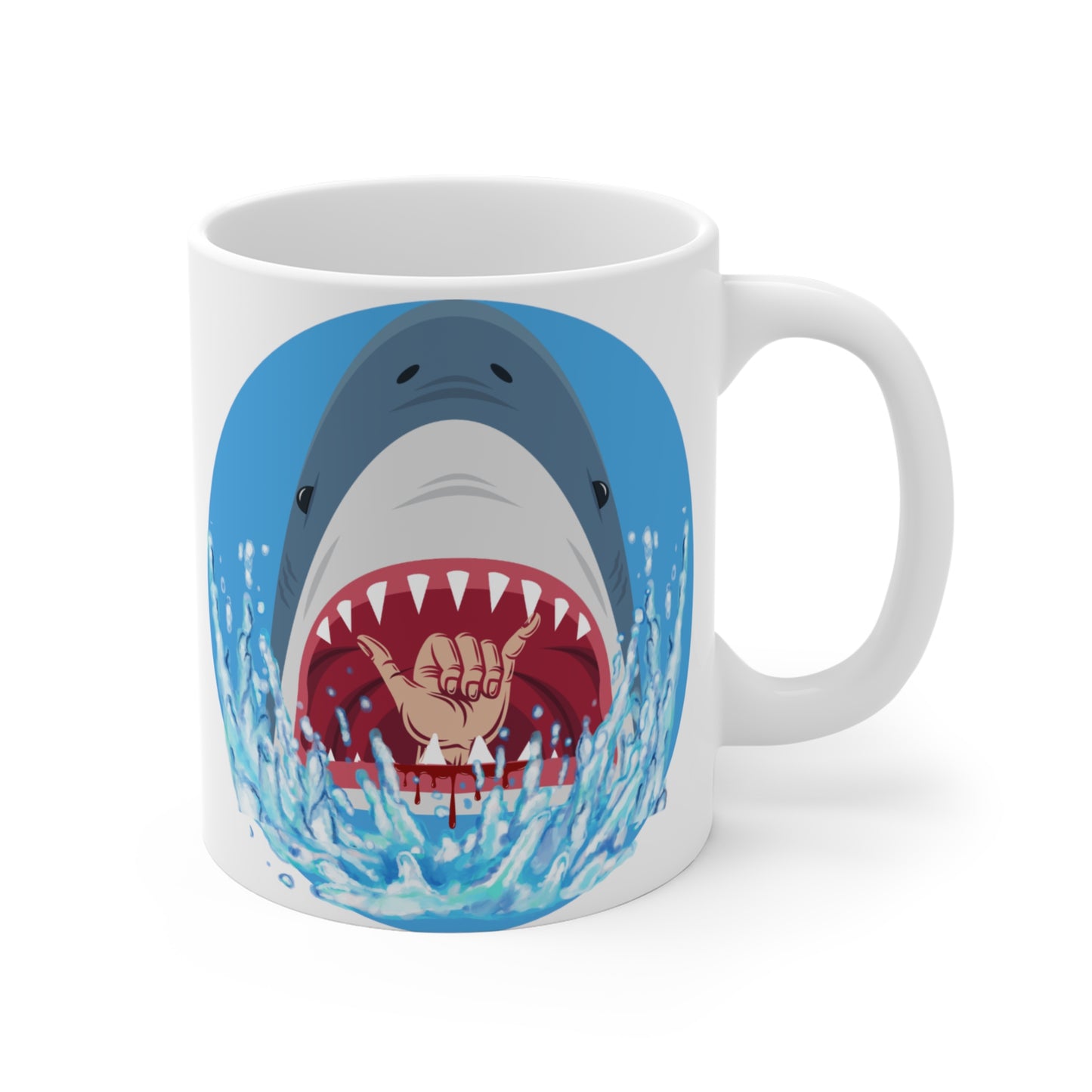 Taza con diseño de tiburón surfista de 11 onzas 