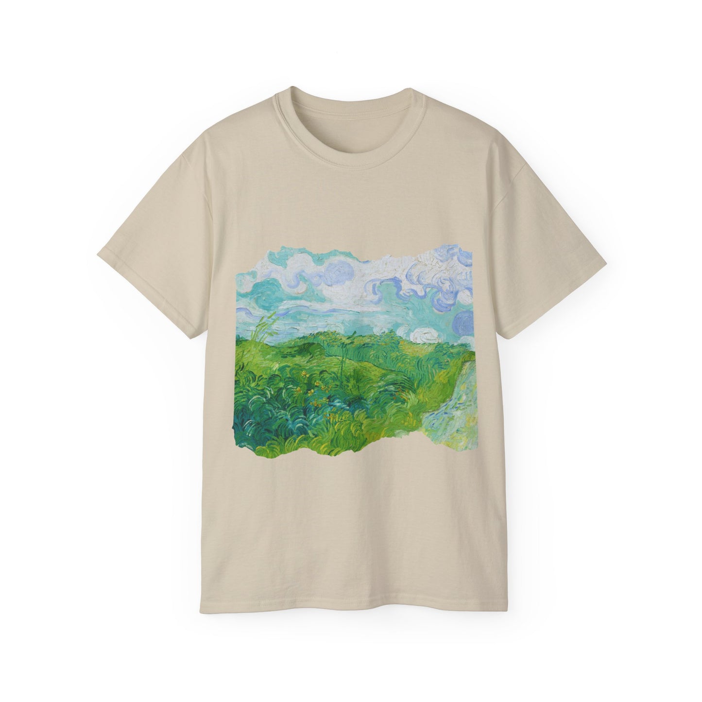 Camiseta unisex de algodón ultrafino con estampado de campos de trigo verde de Van Gogh, Auvers, 1890