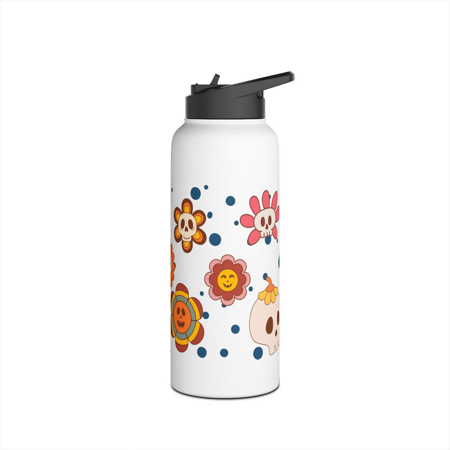 Halloween Flowers Stainless Steel Water Bottle, Standard Lid