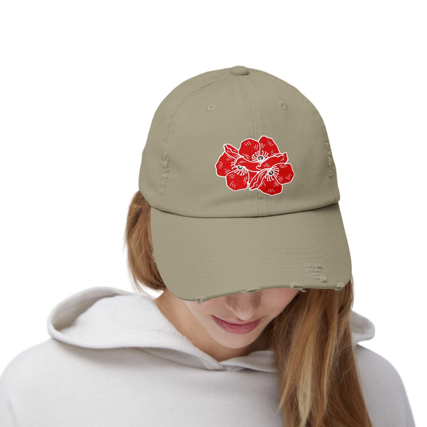 Poppies Unisex Distressed Cap