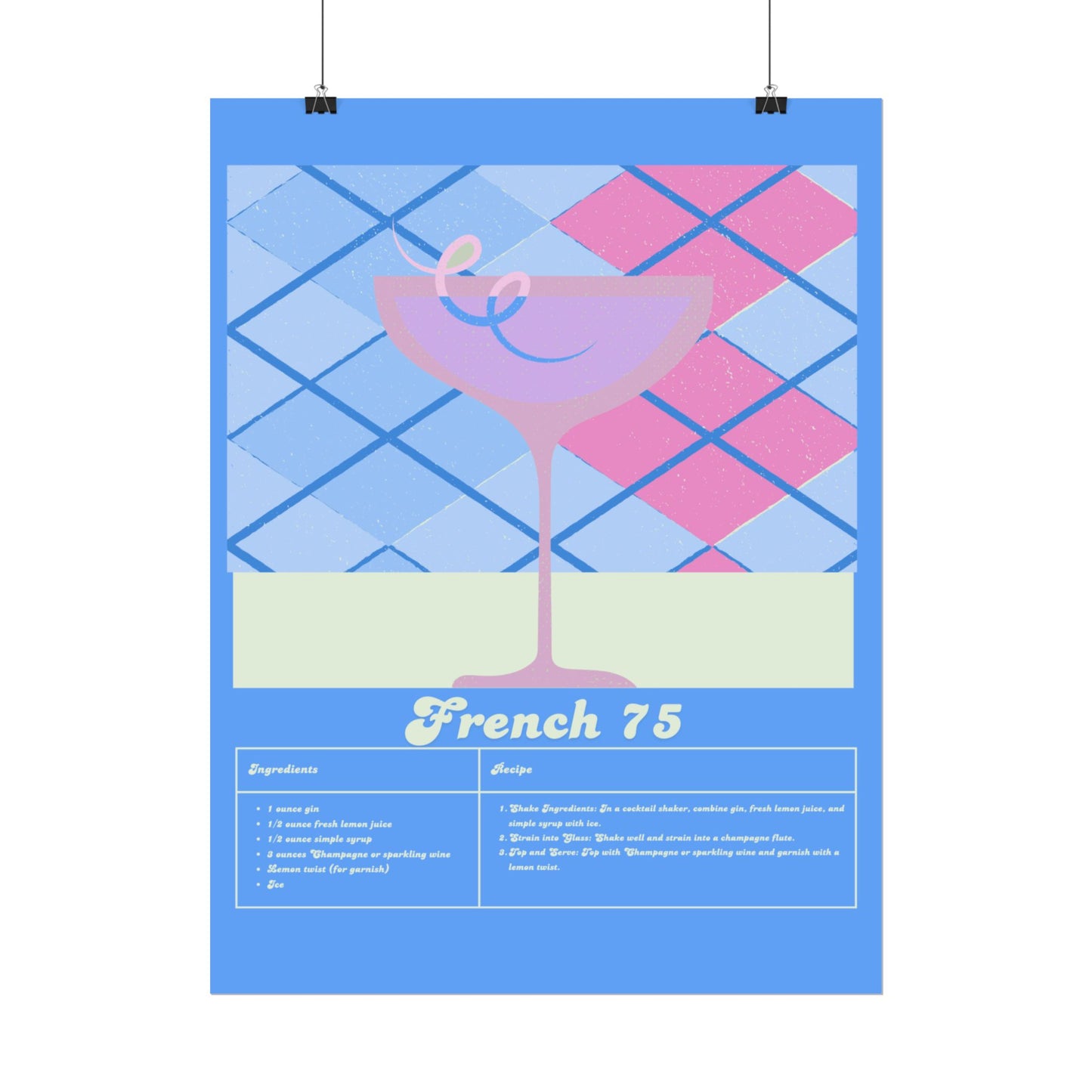 French 75 Illustration Vertical Poster LARGE EU