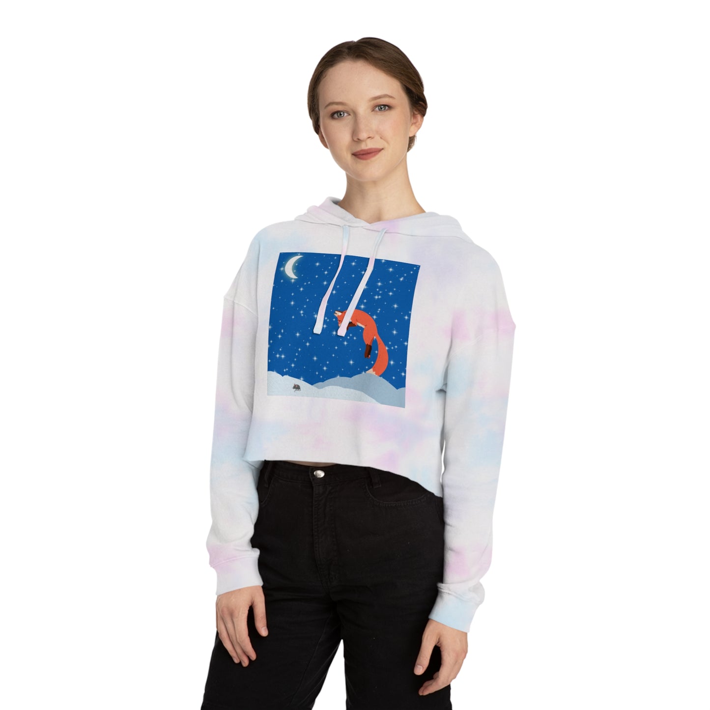 Snow Jumping Fox Crop Hoodie