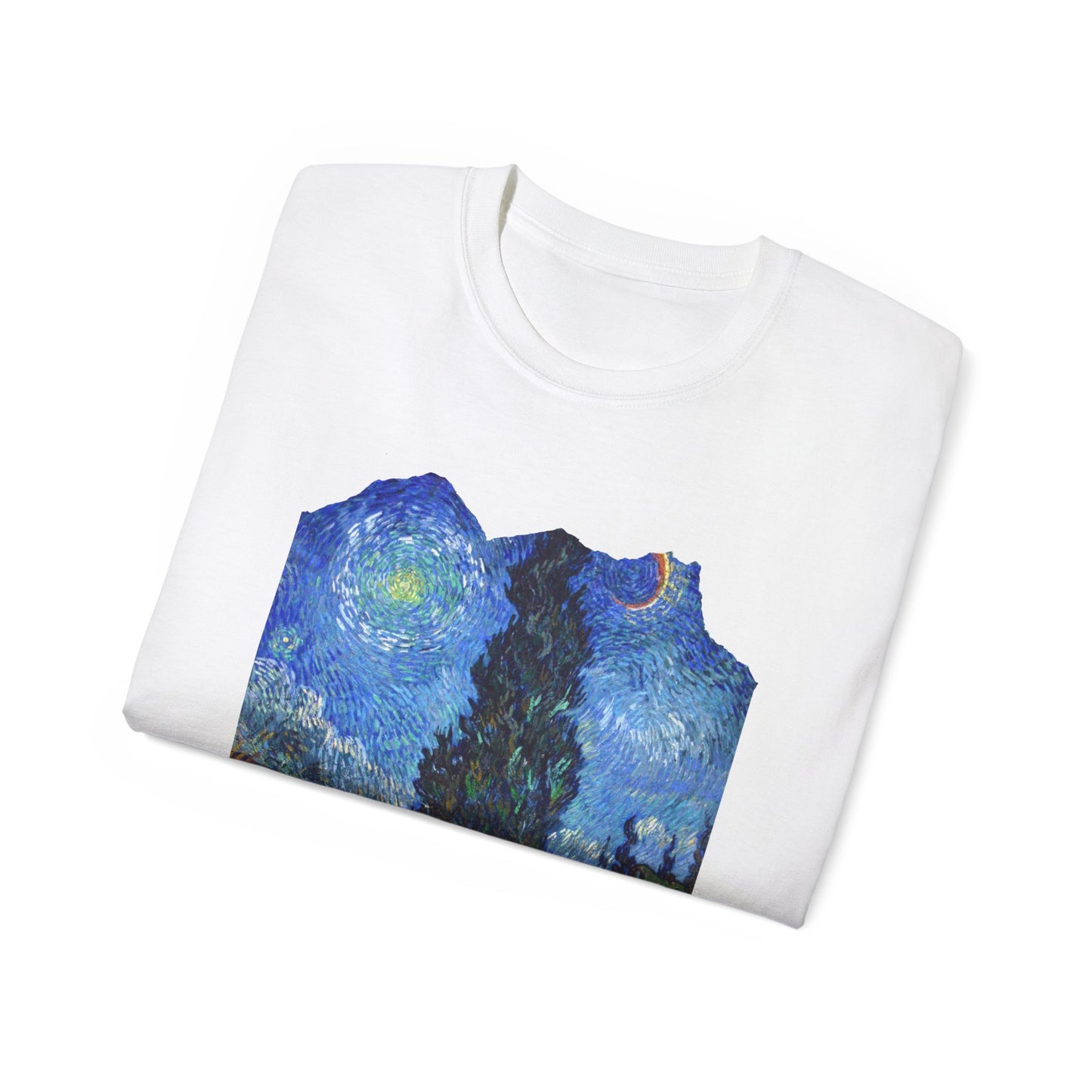 Ripped Vincent Van Gogh, Road with Cypresses and Star  1890 Ultra Cotton Tee