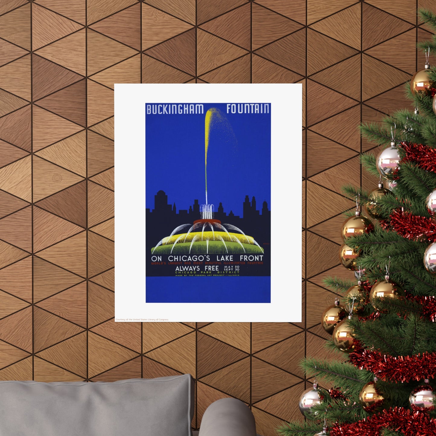 Chicago Buckingham Fountain Mysteries Illustration Vertical Poster