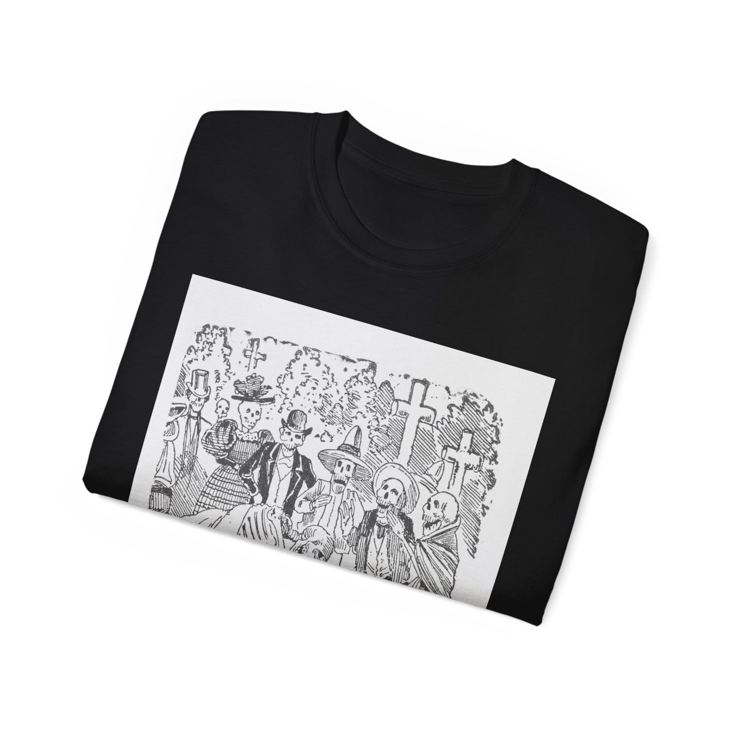 José Guadalupe Posada Un esqueleto con una sábana llorando en un cementerio 1880-1910 Camiseta unisex de algodón ultra fino UE