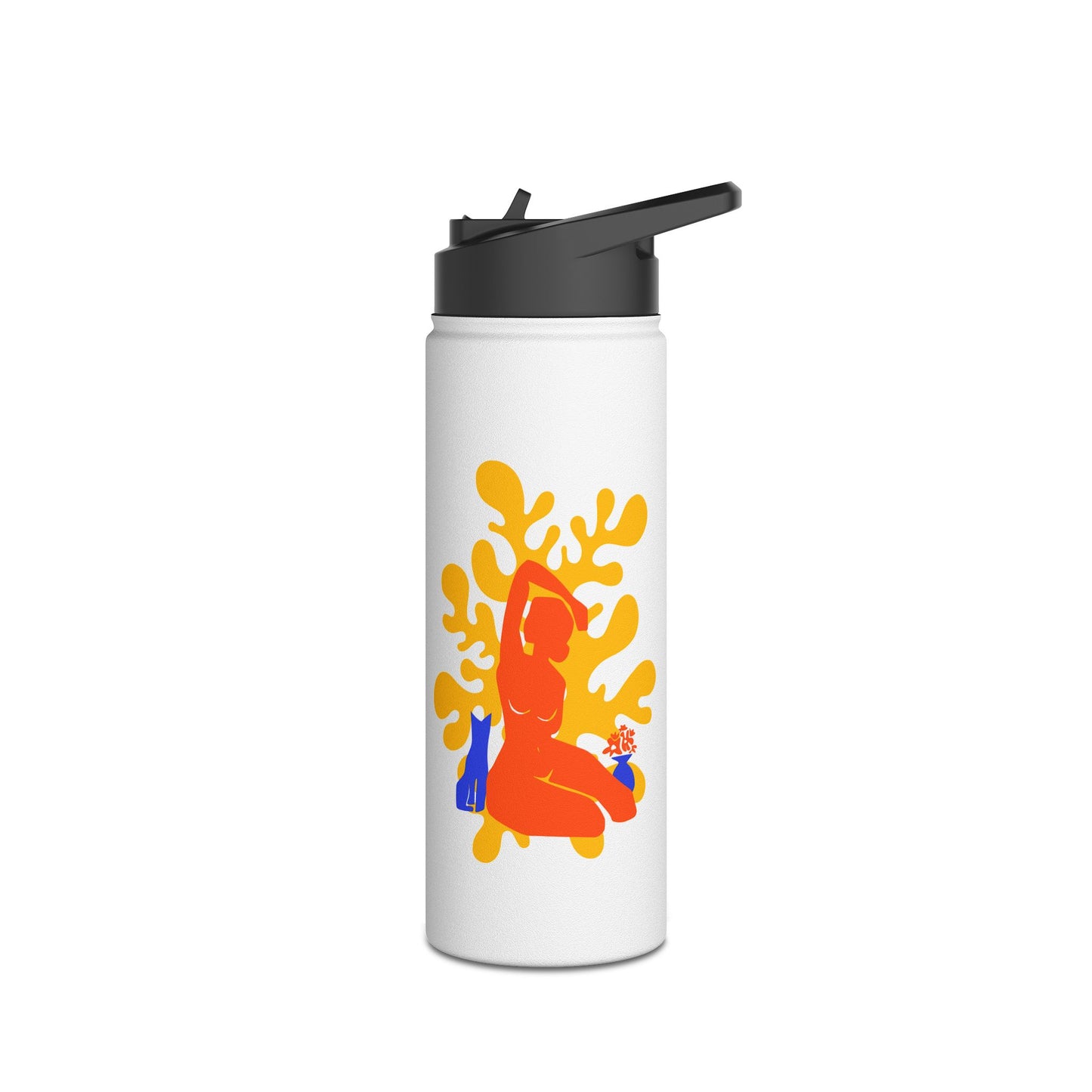 Woman, Plant, and Cat Stainless Steel Water Bottle, Standard Lid