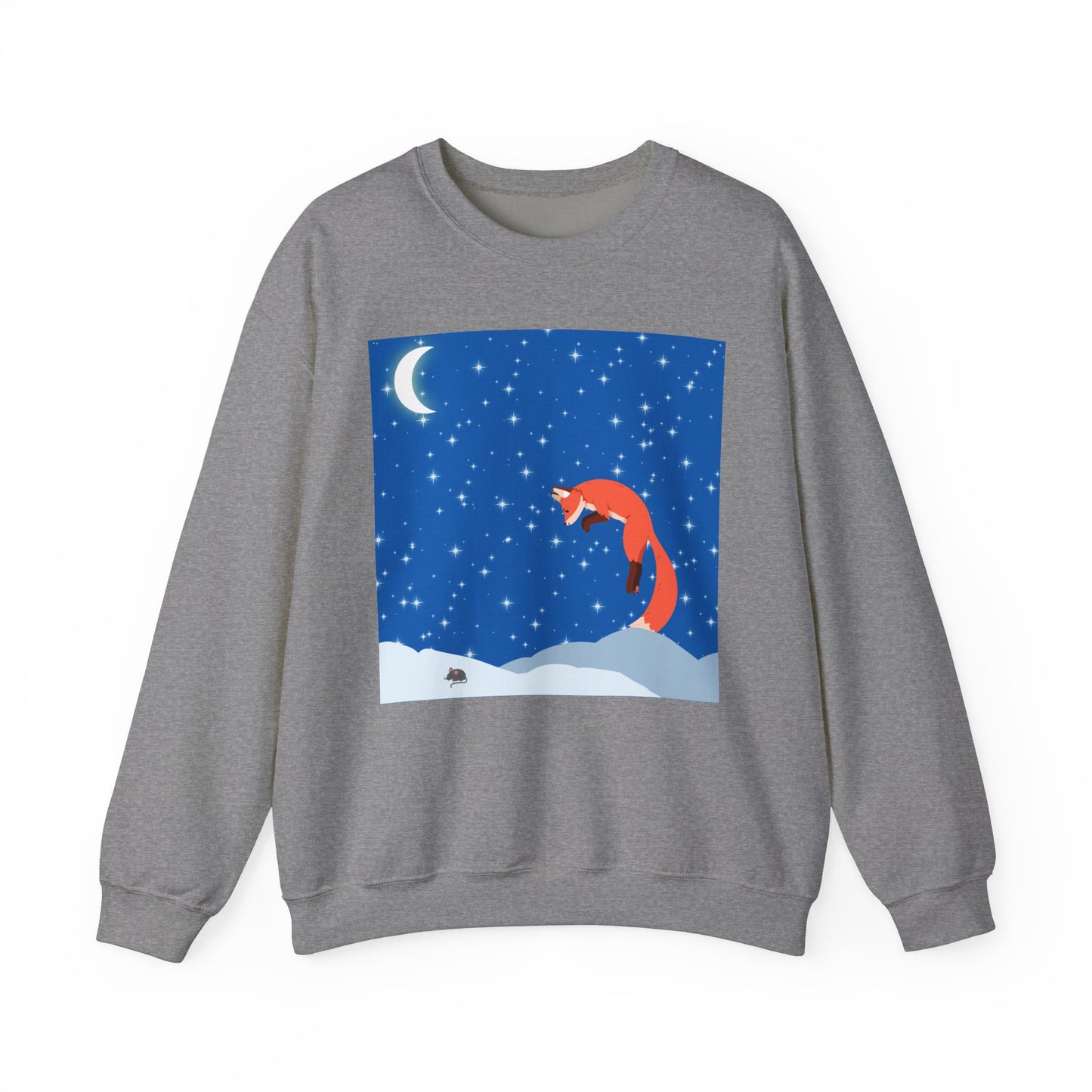 Sudadera unisex de mezcla pesada con cuello redondo Snow Jumping Fox