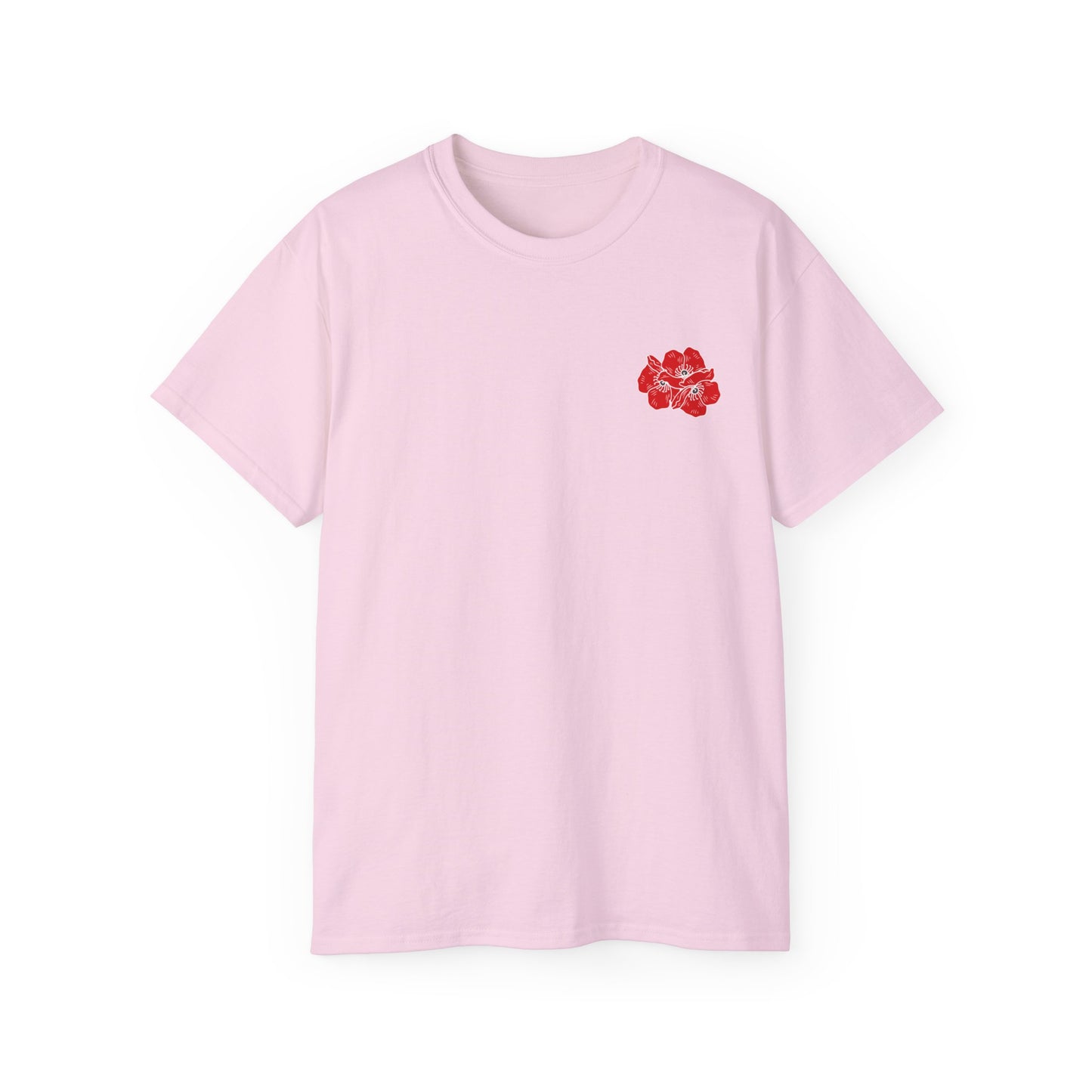 Camiseta de algodón ultra suave con ilustración de amapolas sobre corazón de la UE