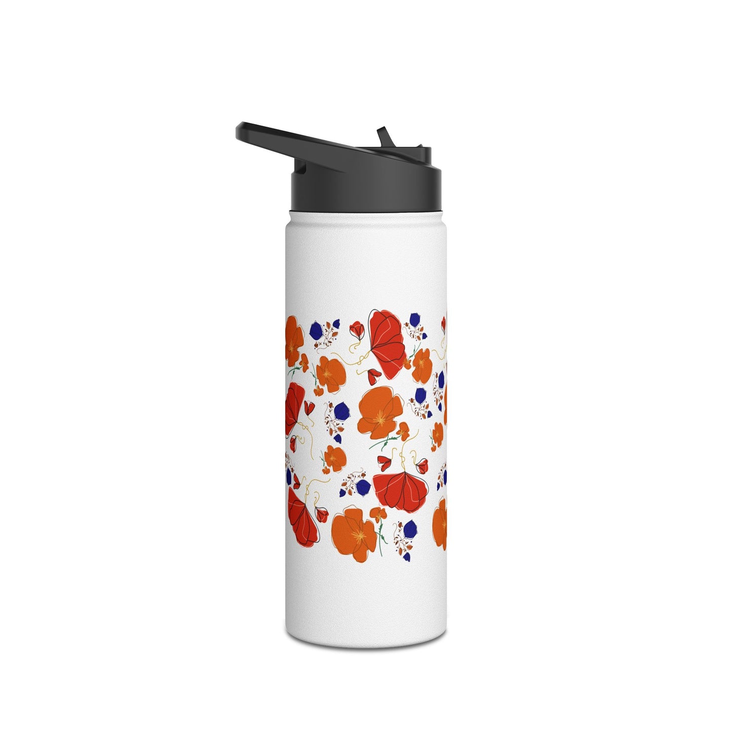 Poppy Bouquet Stainless Steel Water Bottle, Standard Lid