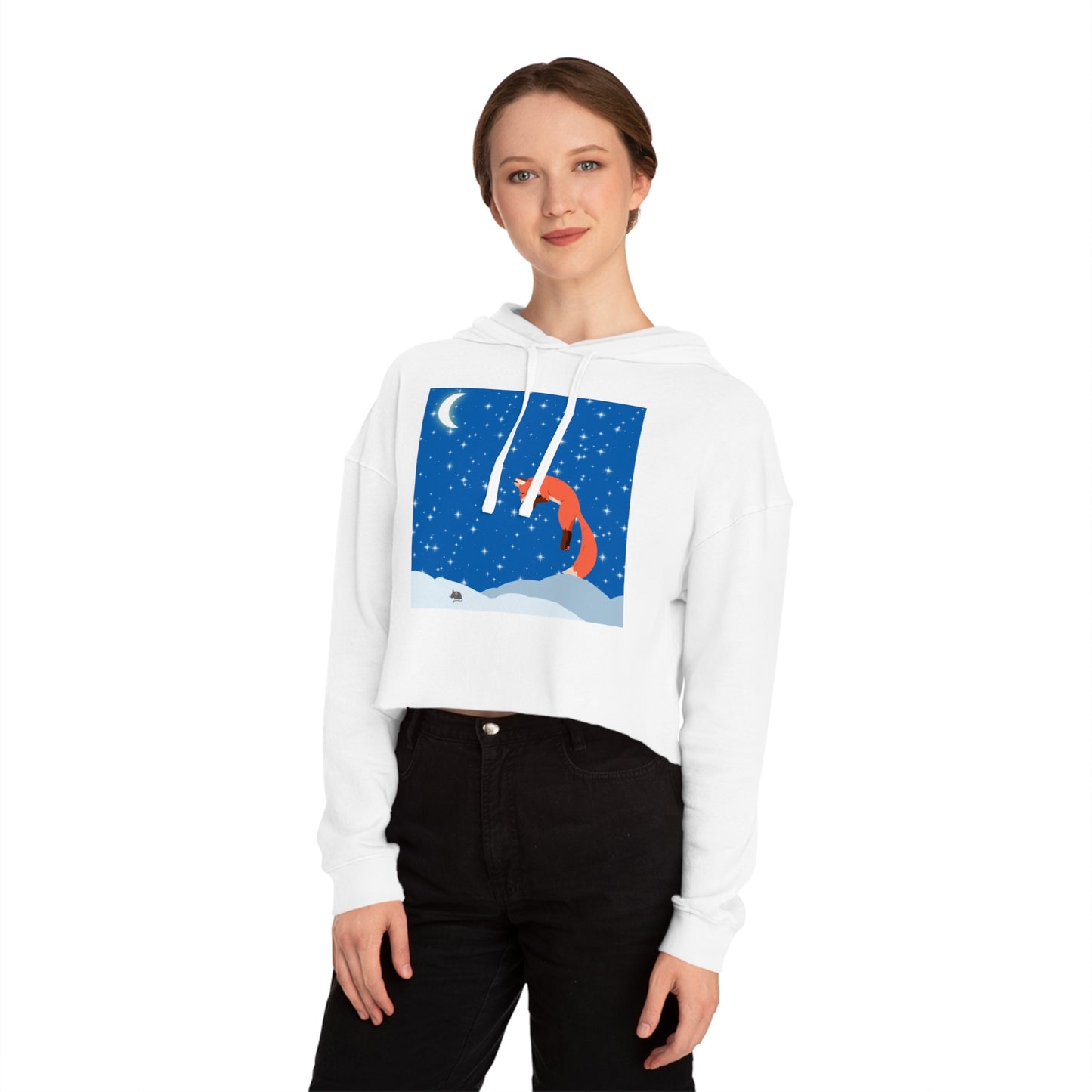 Snow Jumping Fox Crop Hoodie