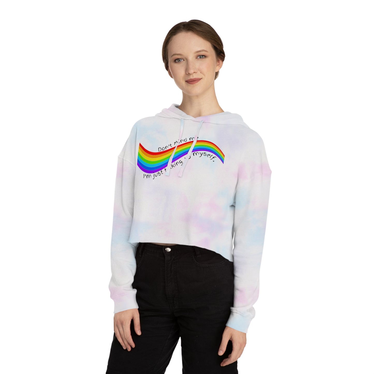 Talking to Myself Rainbow Crop Hoodie