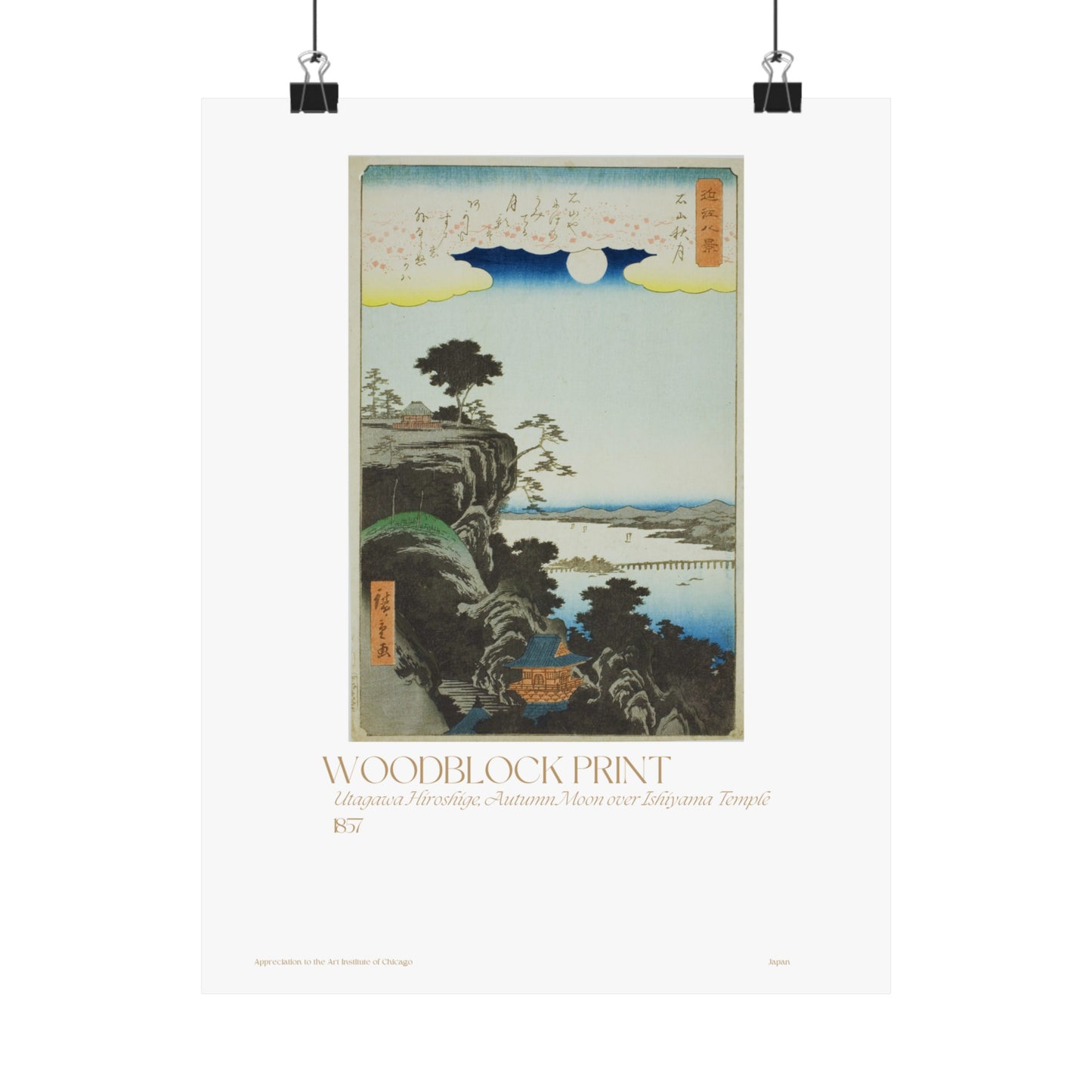 Utagawa Hiroshige, Autumn Moon over Ishiyama Temple 1857 Vertical Poster