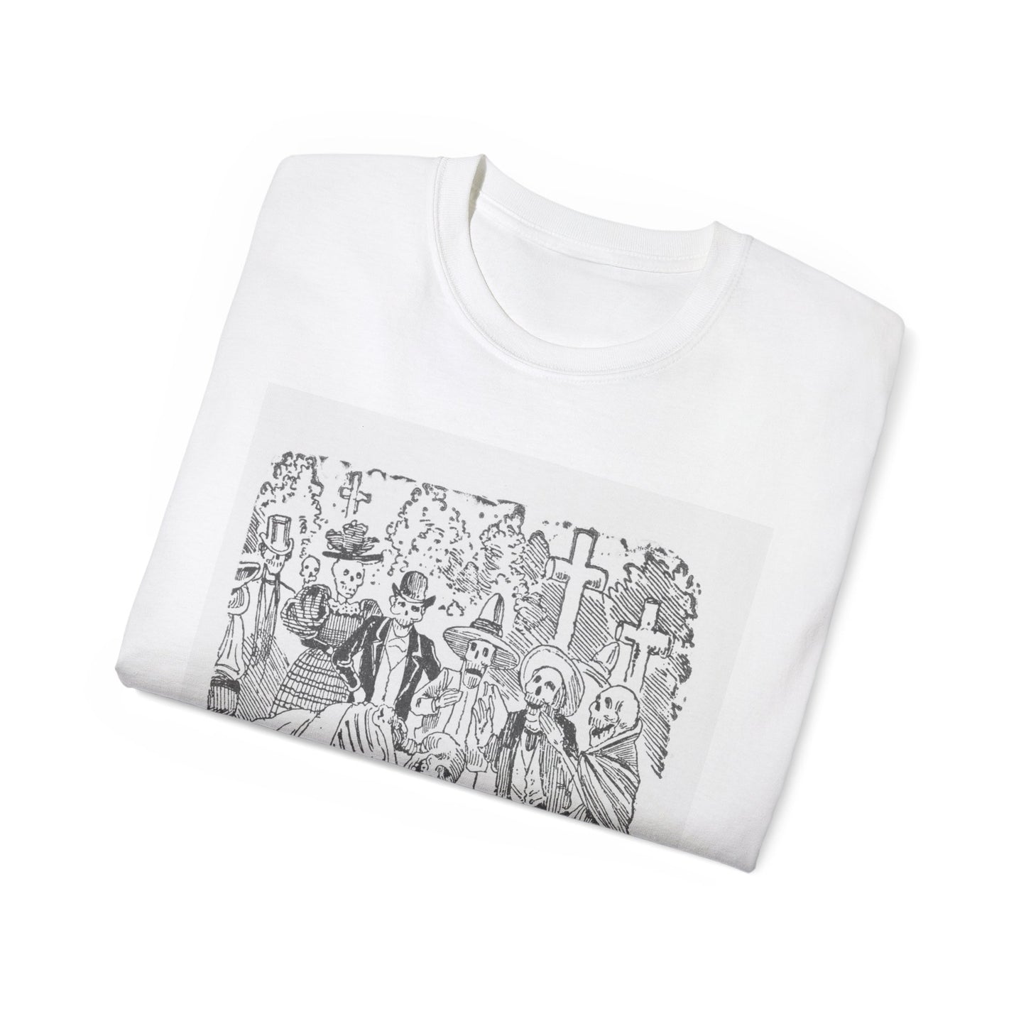 José Guadalupe Posada Un esqueleto con una sábana llorando en un cementerio 1880-1910 Camiseta unisex de algodón ultra fino UE