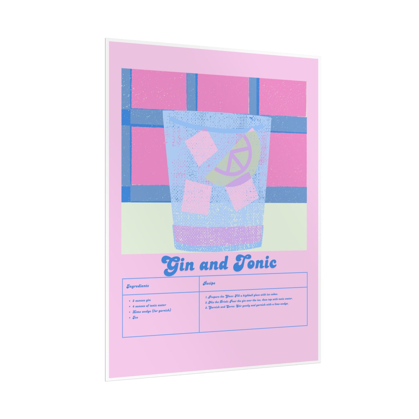 Gin and Tonic Illustration  Vertical Poster SMALL EU