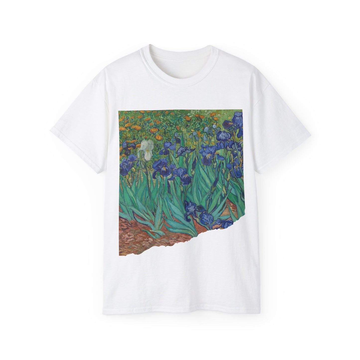 Camiseta unisex de algodón ultrafino con la imagen de los lirios rasgados de Van Gogh, 1889