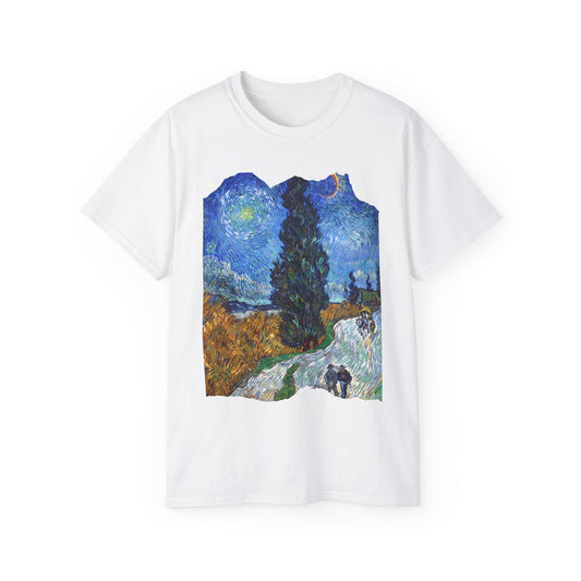 Camiseta de algodón ultradelgada de Vincent Van Gogh, Road with Cypresses and Star 1890 EU