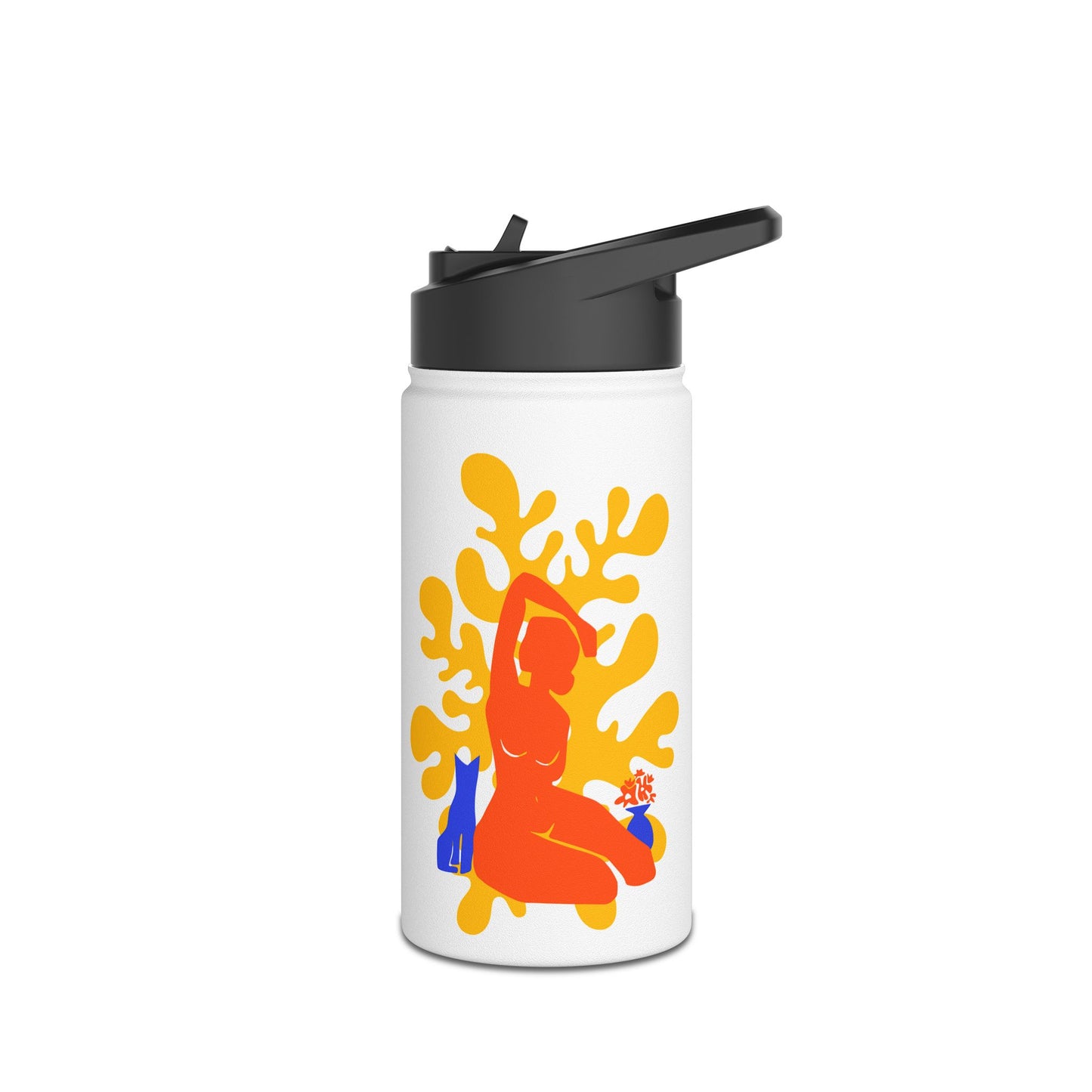 Woman, Plant, and Cat Stainless Steel Water Bottle, Standard Lid