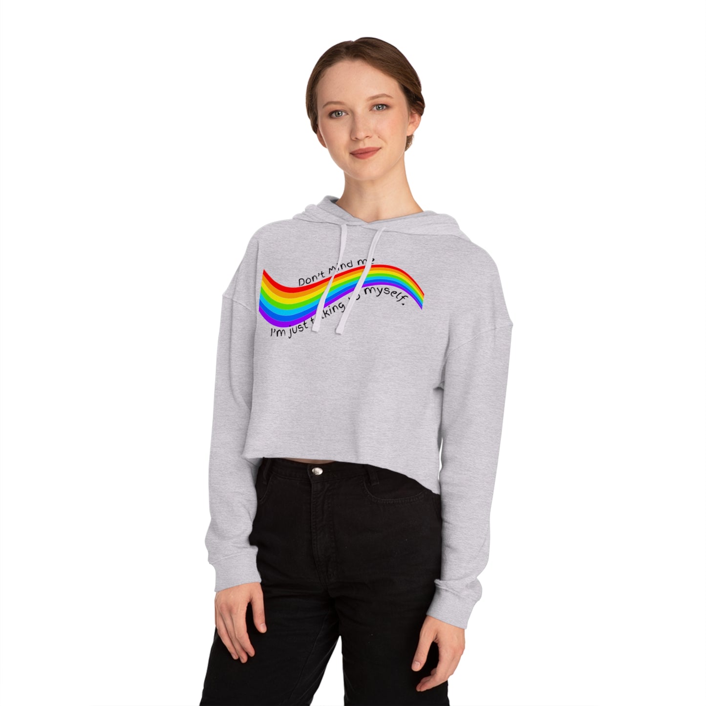 Talking to Myself Rainbow Crop Hoodie