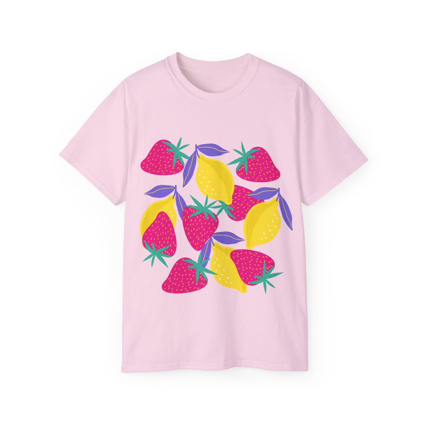 Camiseta unisex de algodón ultrafino con limones y fresas