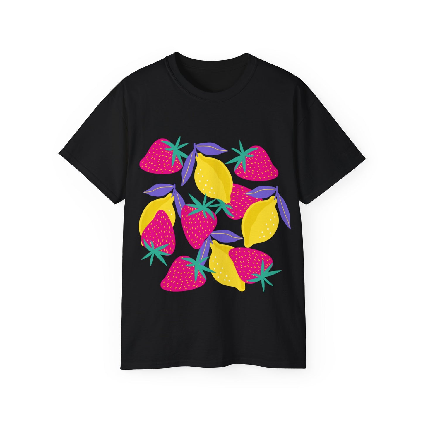 Camiseta unisex de algodón ultrafino con limones y fresas