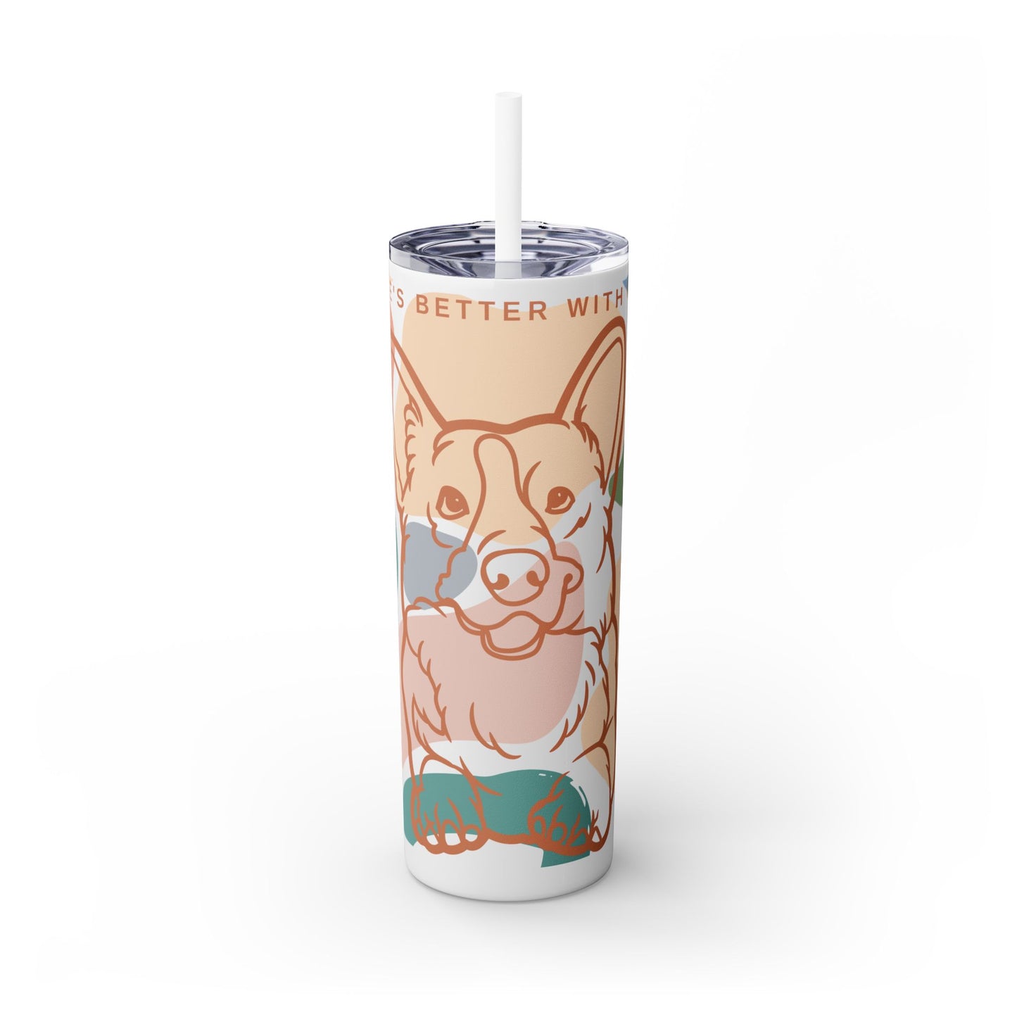 Cute Corgi Skinny Tumbler with Straw, 20oz