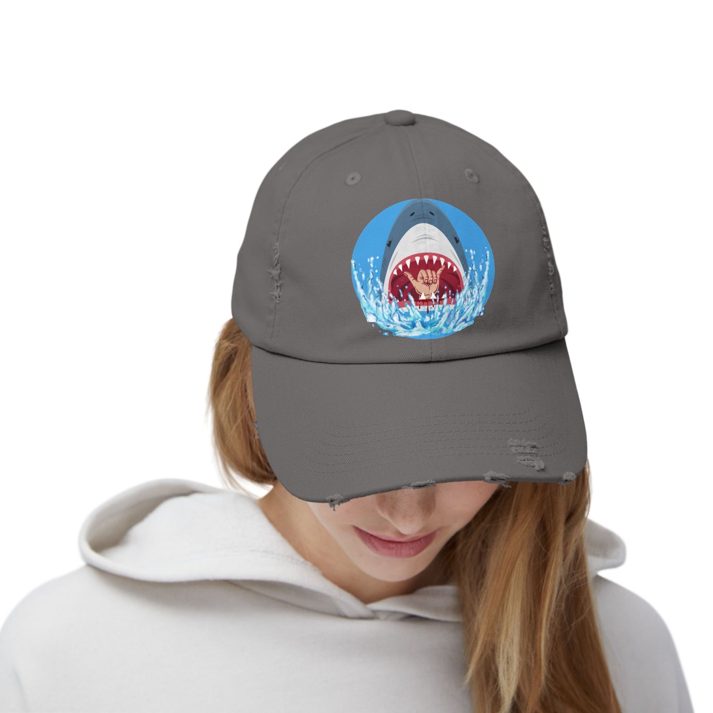 Surfin' Shark Unisex Distressed Cap