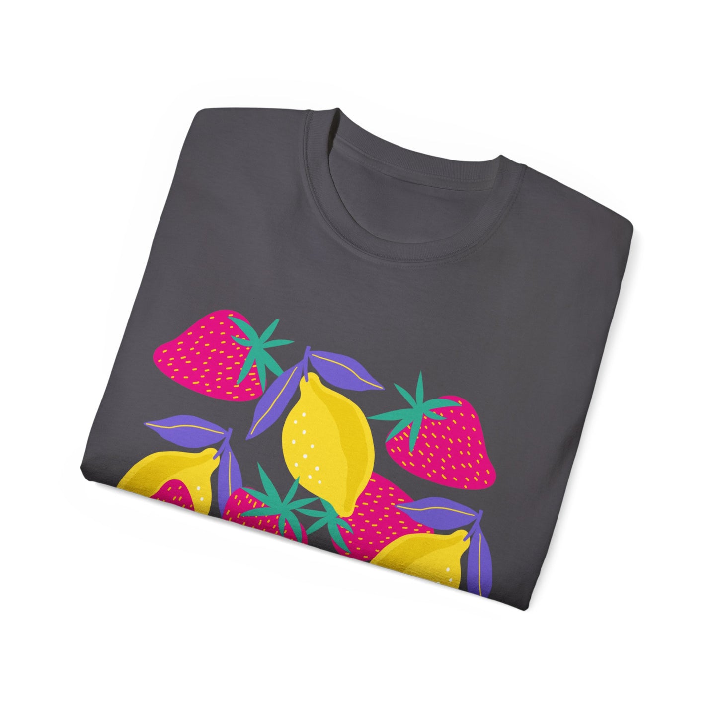 Camiseta unisex de algodón ultrafino con limones y fresas