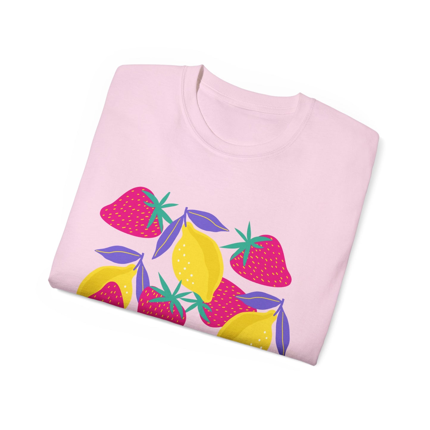 Camiseta unisex de algodón ultrafino con limones y fresas