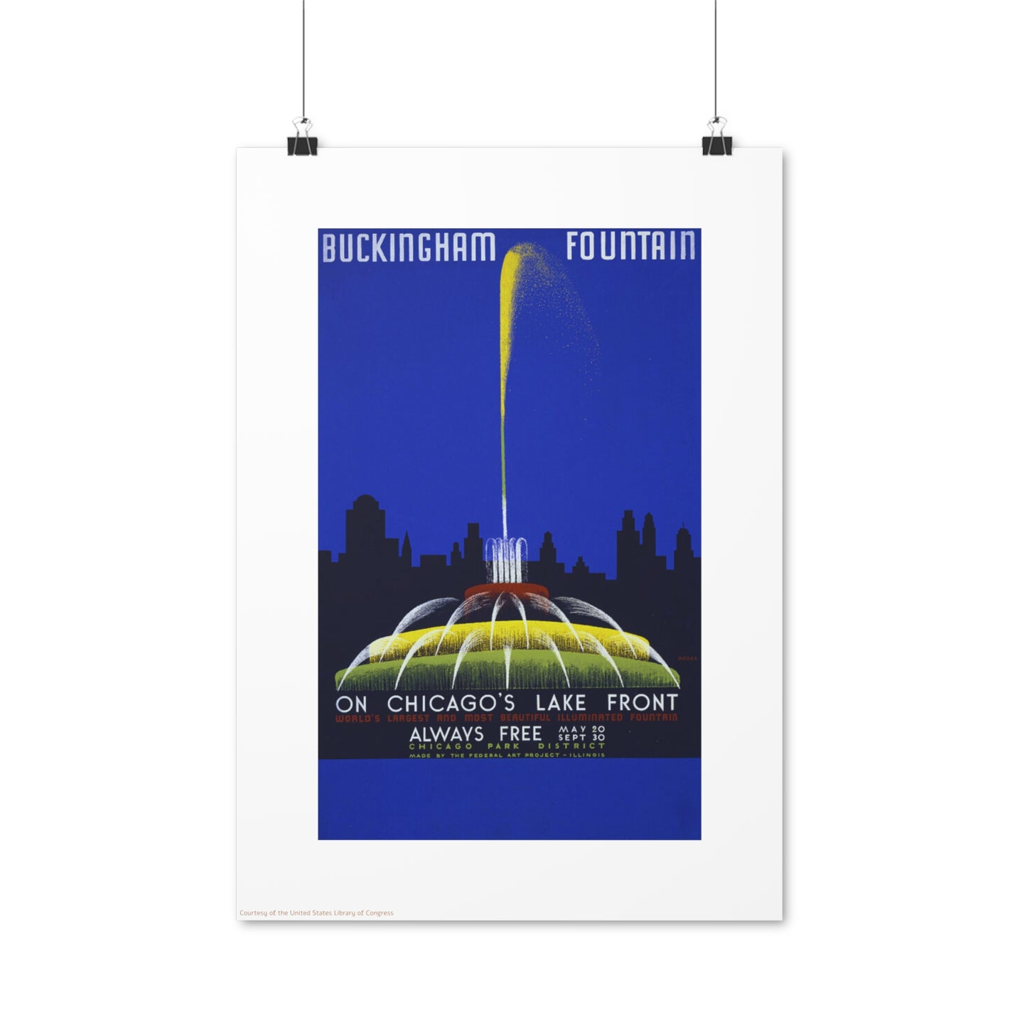 Chicago Buckingham Fountain Mysteries Illustration Vertical Poster EU