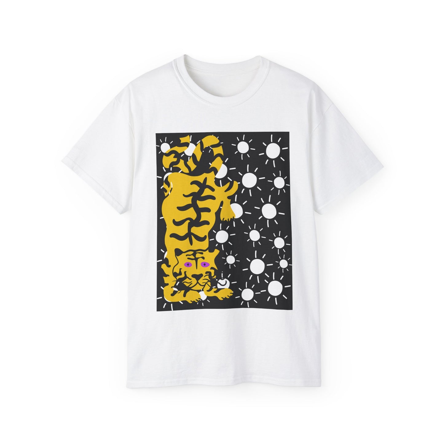 Camiseta unisex de algodón ultrafino con estampado de tigre y estrellas blancas