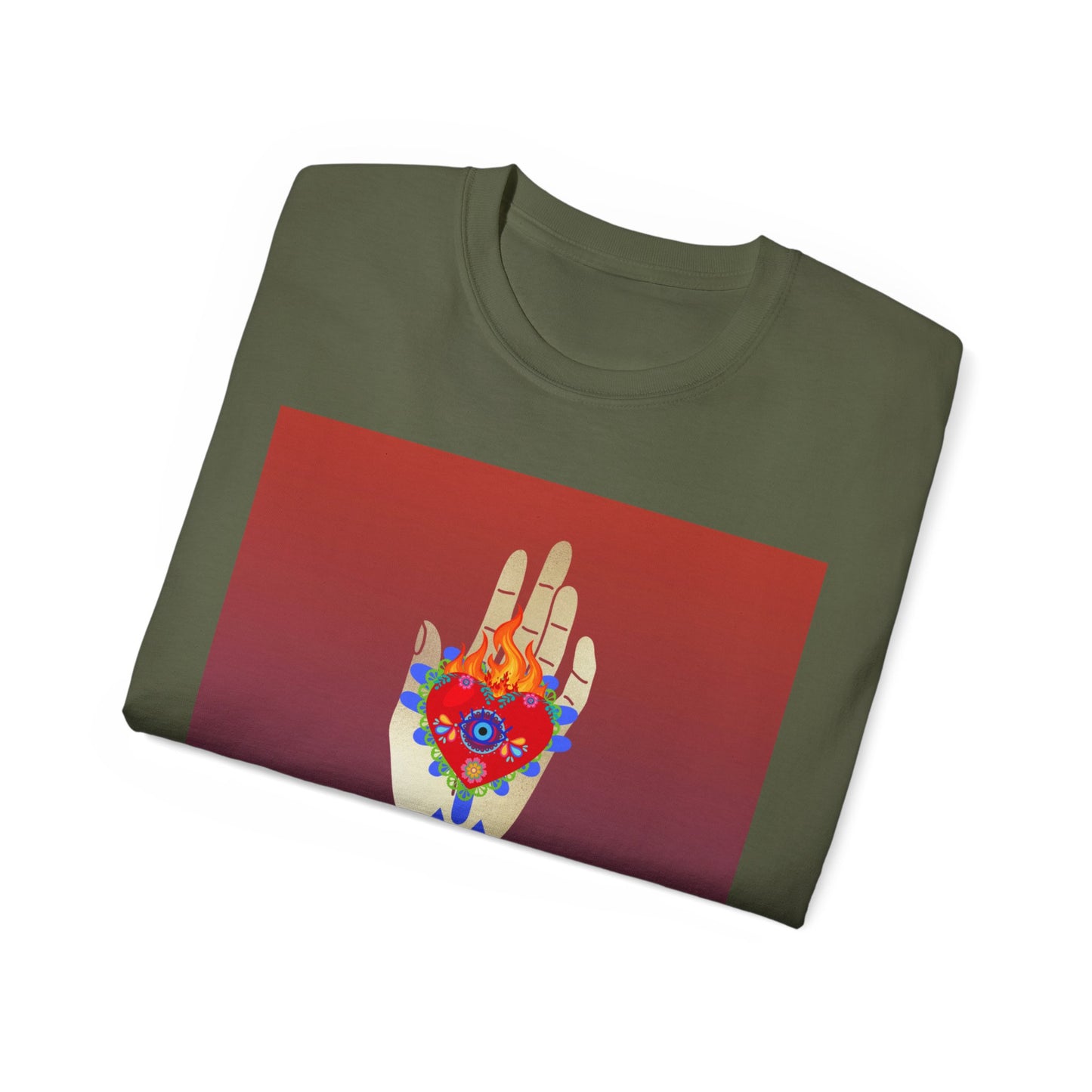 Camiseta de algodón ultra suave con ilustración de corazón ardiente de Passions EU