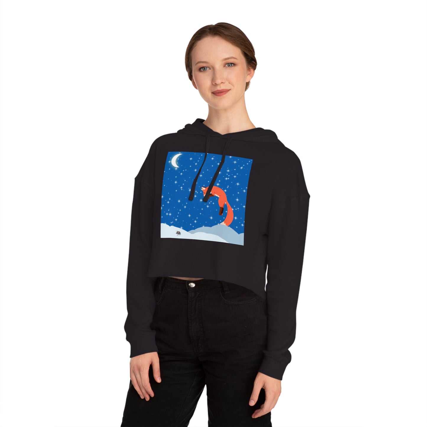 Snow Jumping Fox Crop Hoodie