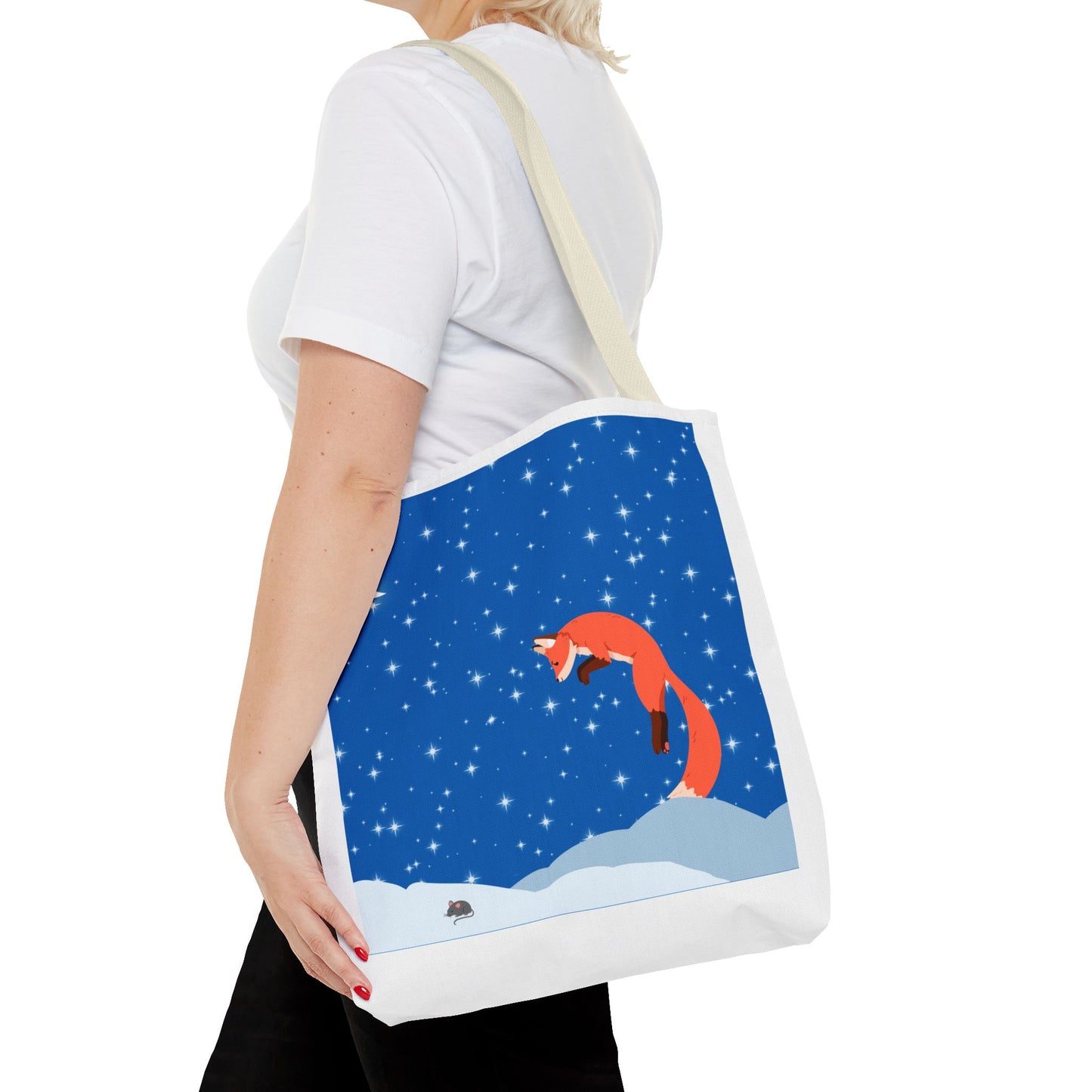 Snow Jumping Fox Tote Bag