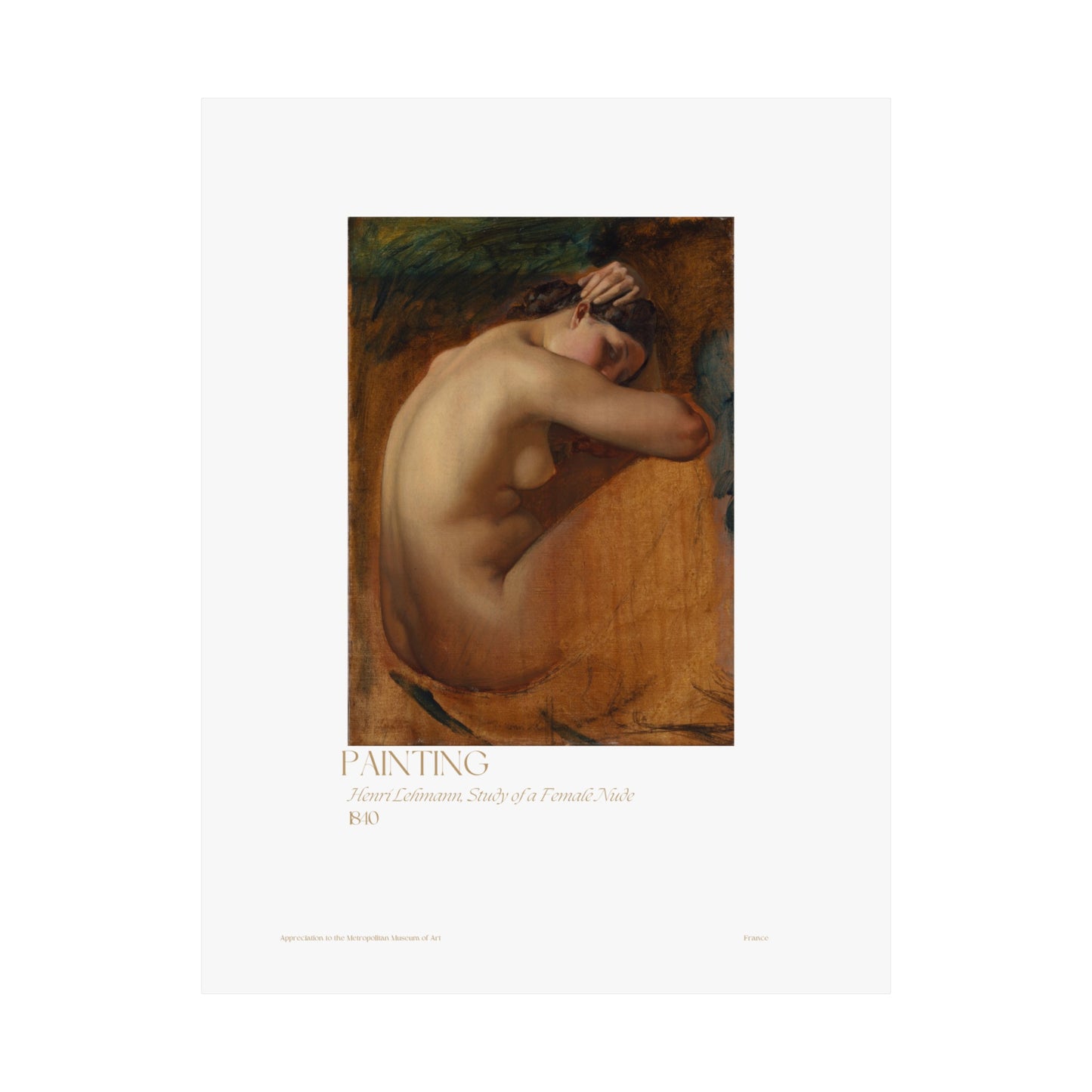 Henri Lehmann, Study of a Female Nude 1840 Vertical Posters