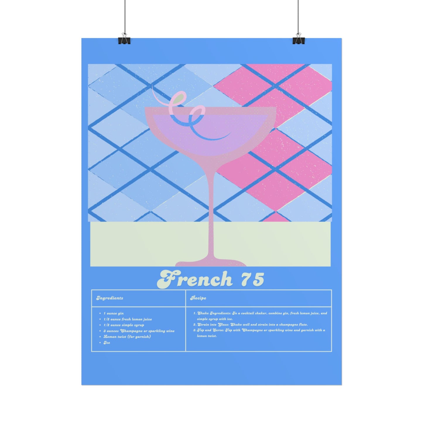 French 75 Illustration Vertical Poster LARGE EU