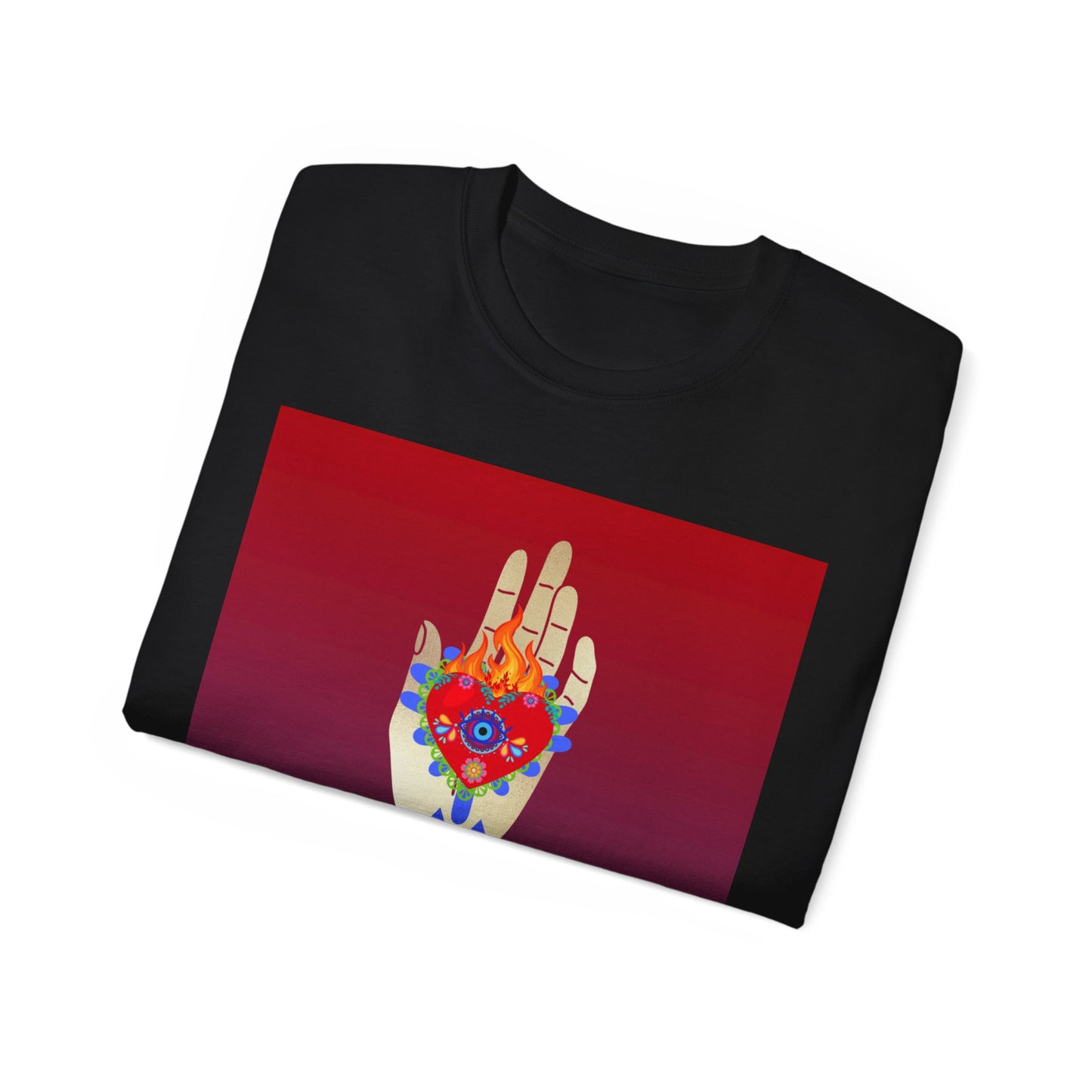 Camiseta de algodón ultra suave con ilustración de corazón ardiente de Passions EU