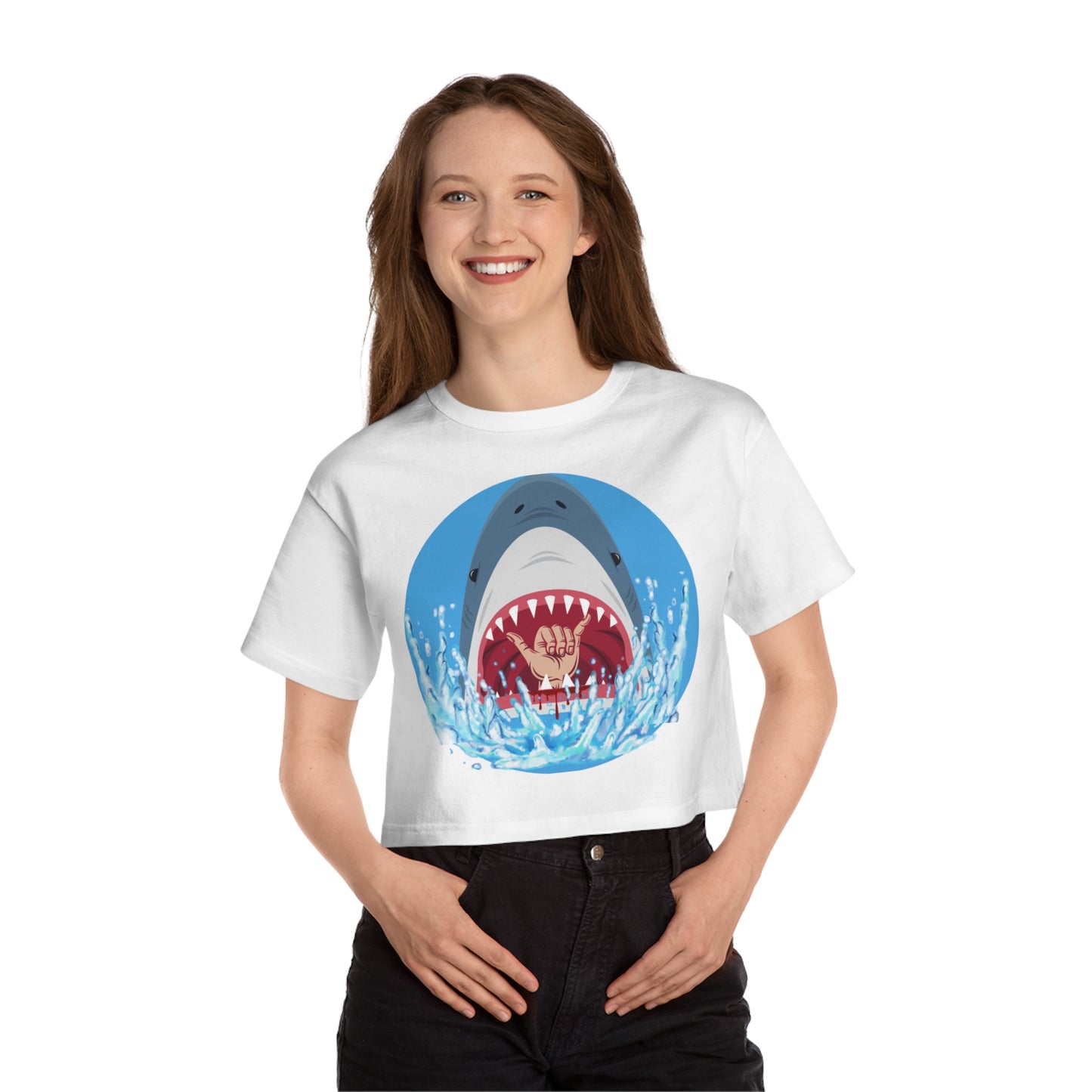 Surfin' Shark Champion Women's Heritage Cropped T-Shirt