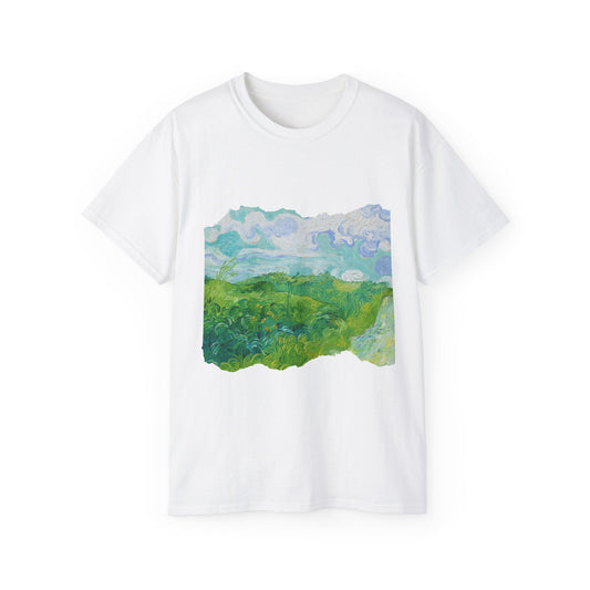 Camiseta unisex de algodón ultra fino con estampado de campos de trigo verde de Van Gogh, Auvers, 1890, UE