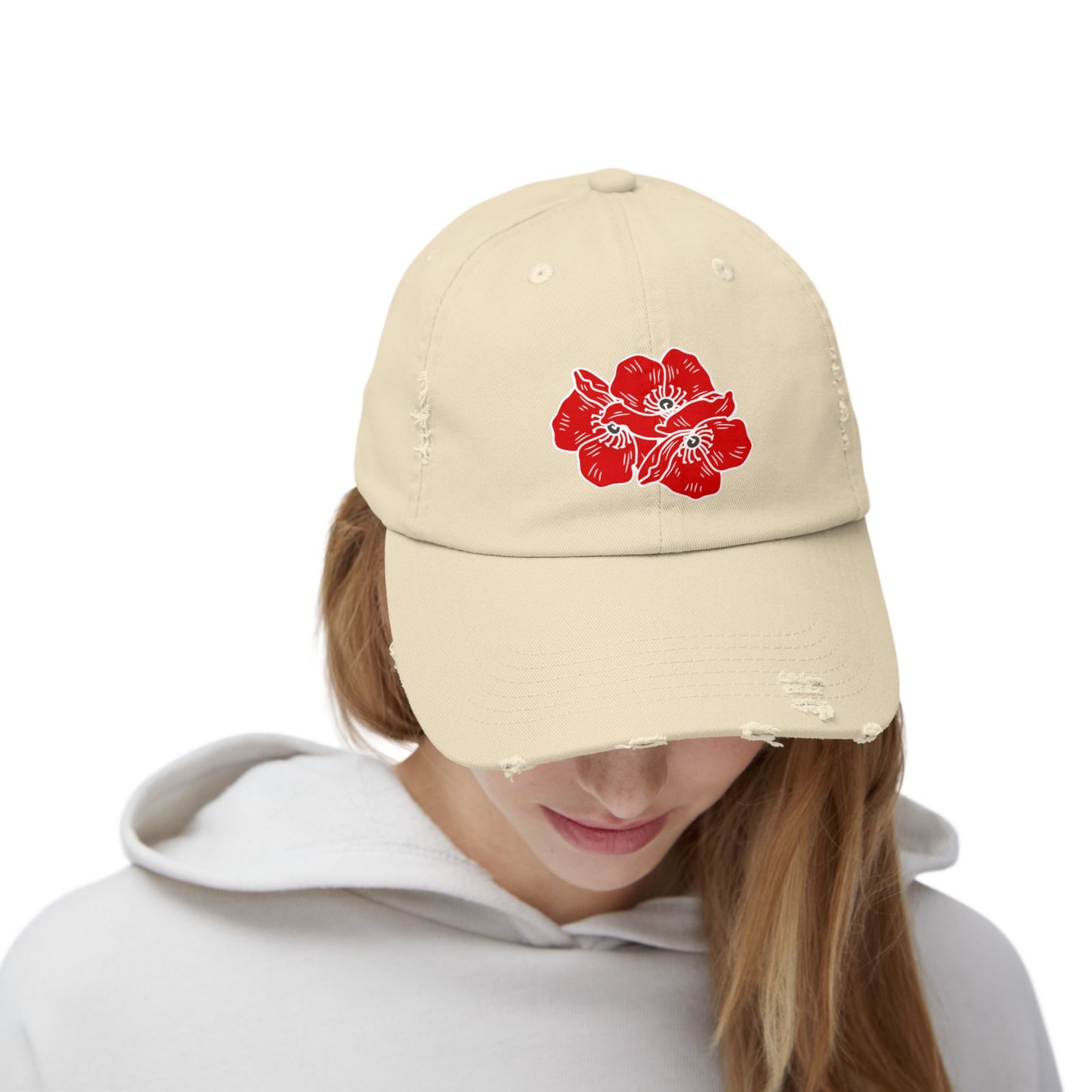 Poppies Unisex Distressed Cap