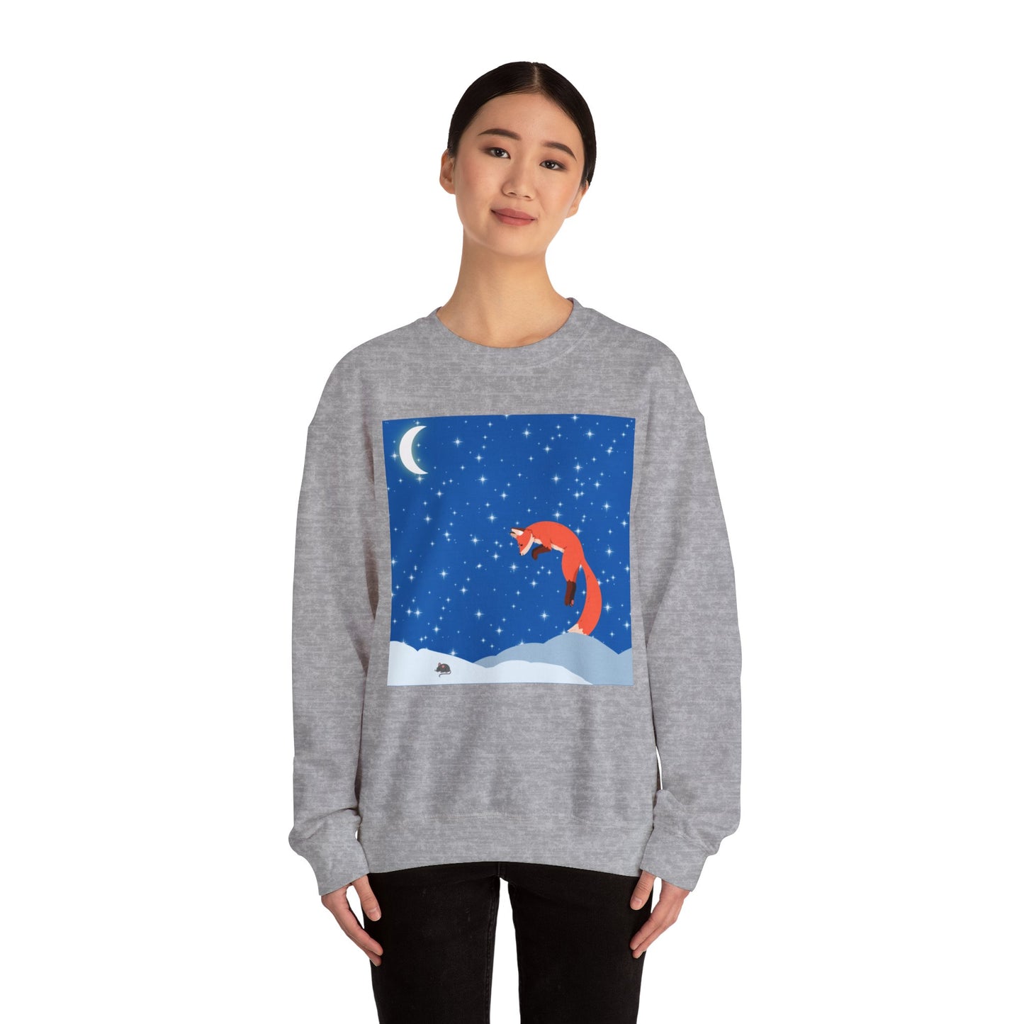 Sudadera unisex de mezcla pesada con cuello redondo Snow Jumping Fox