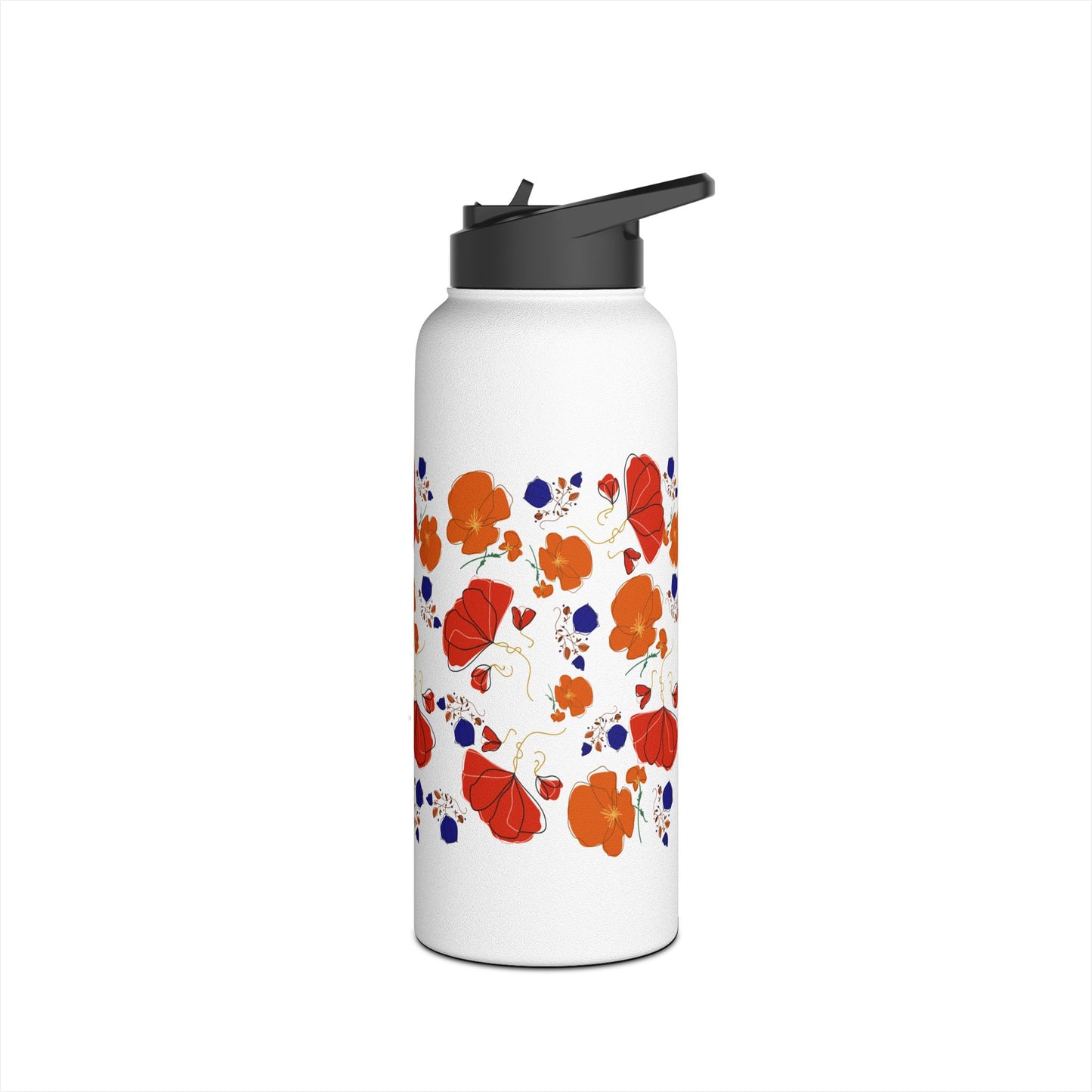 Poppy Bouquet Stainless Steel Water Bottle, Standard Lid