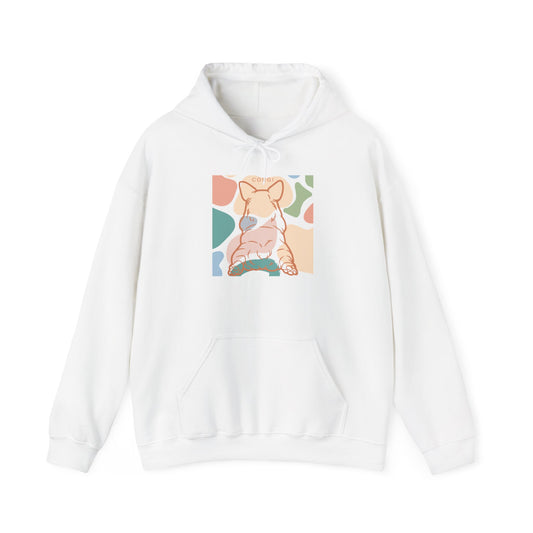 Sudadera con capucha unisex de mezcla pesada con adorable corgi Rump 