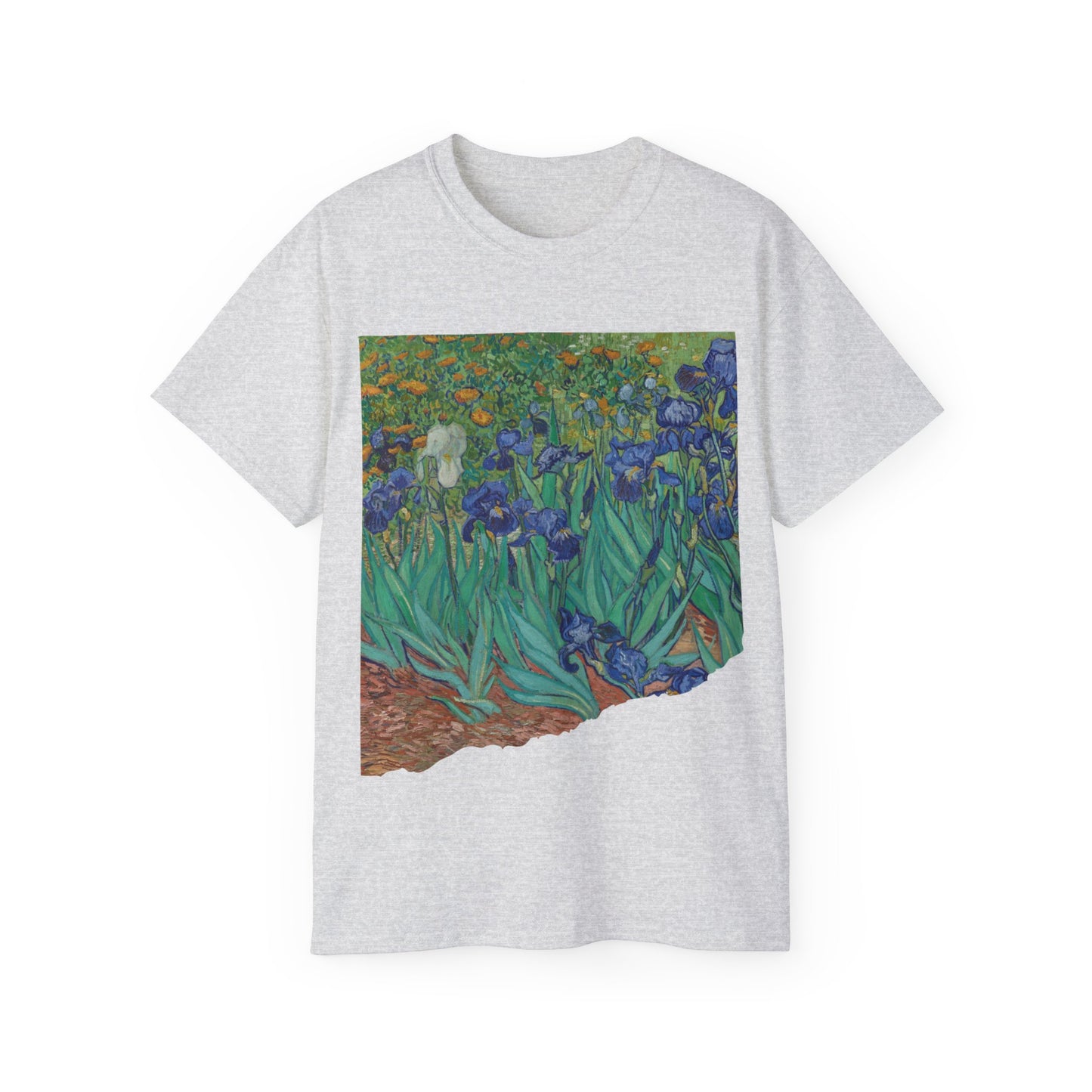 Camiseta unisex de algodón ultrafino con la imagen de los lirios rasgados de Van Gogh, 1889